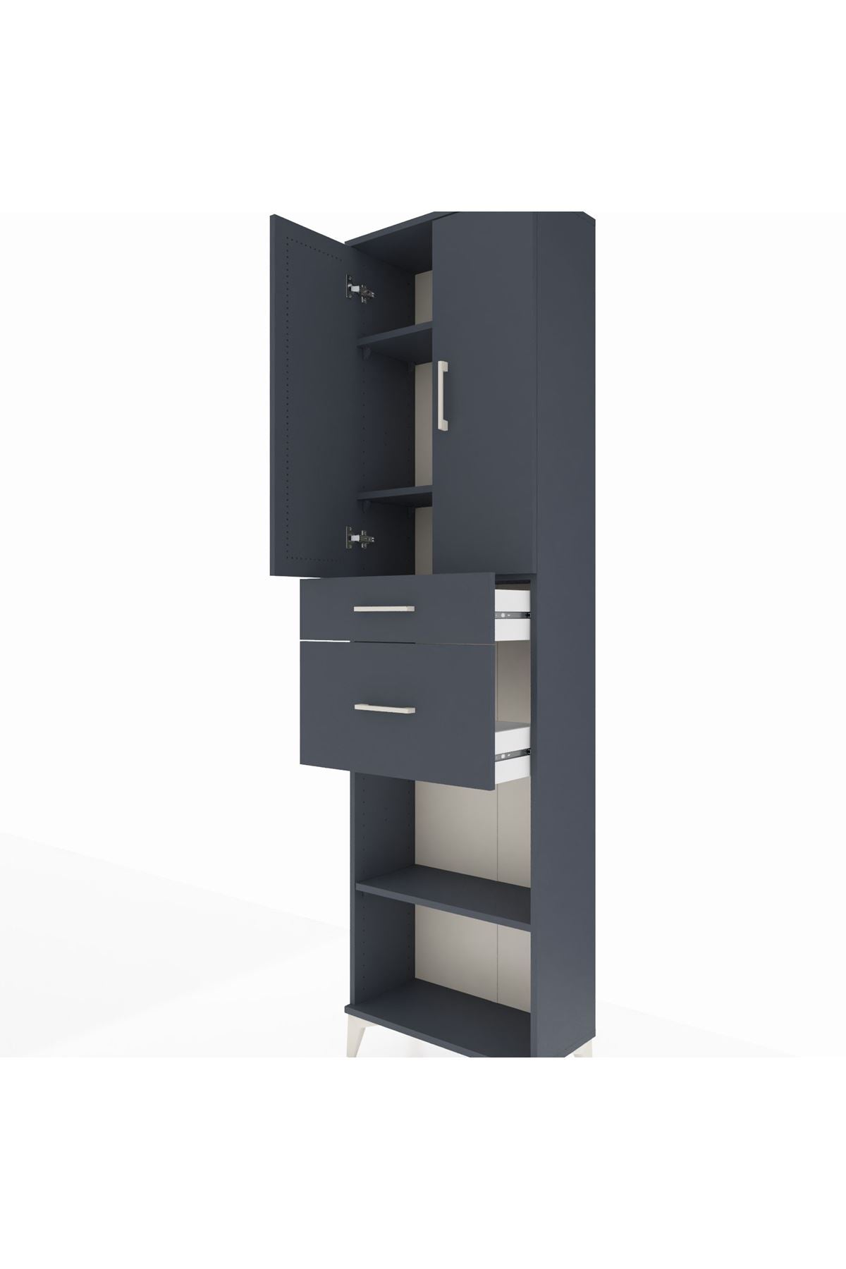 Arges Dolap 4 Raflı 2 Çekmeceli 2 Kapaklı 60x30x221 Antrasit-Antrasit