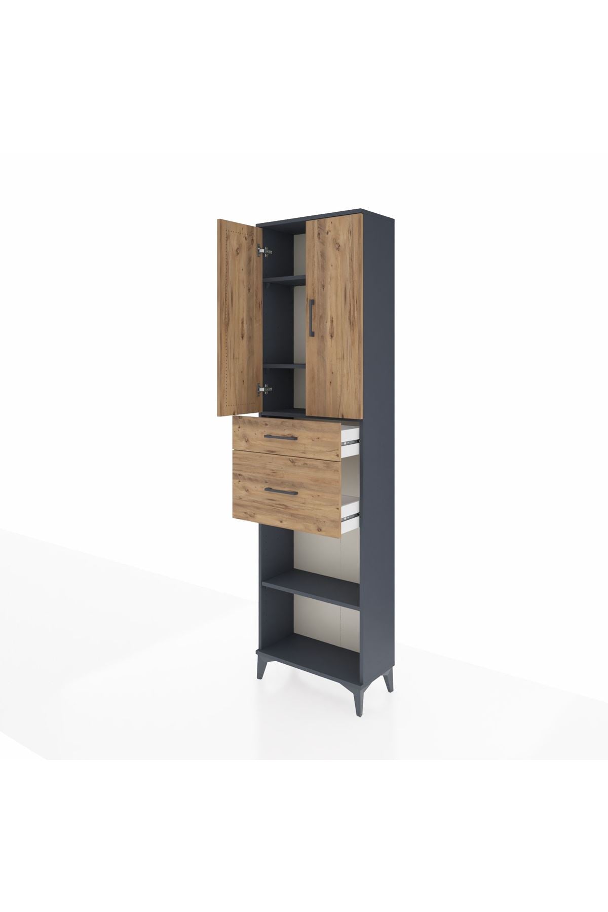 Arges Dolap 4 Raflı 2 Çekmeceli 2 Kapaklı 60x30x221 Antrasit-Çam