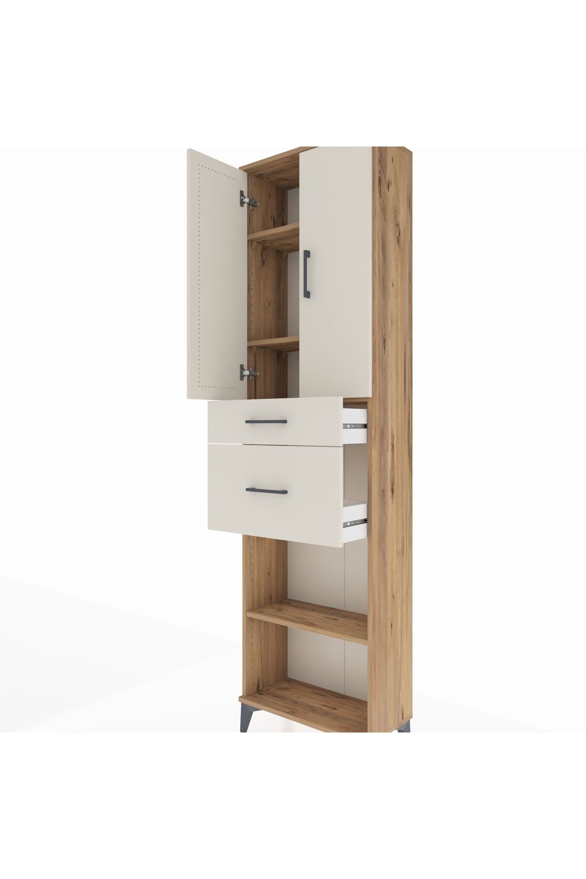 Arges Dolap 4 Raflı 2 Çekmeceli 2 Kapaklı 60x30x221 Çam-Aytaşı