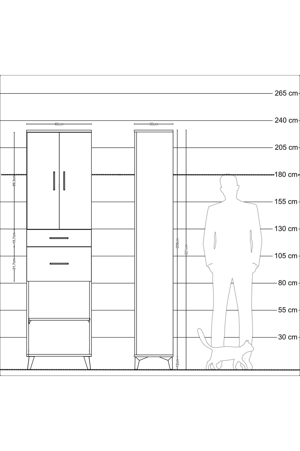 Arges Dolap 4 Raflı 2 Çekmeceli 2 Kapaklı 60x30x221 Çam-Aytaşı