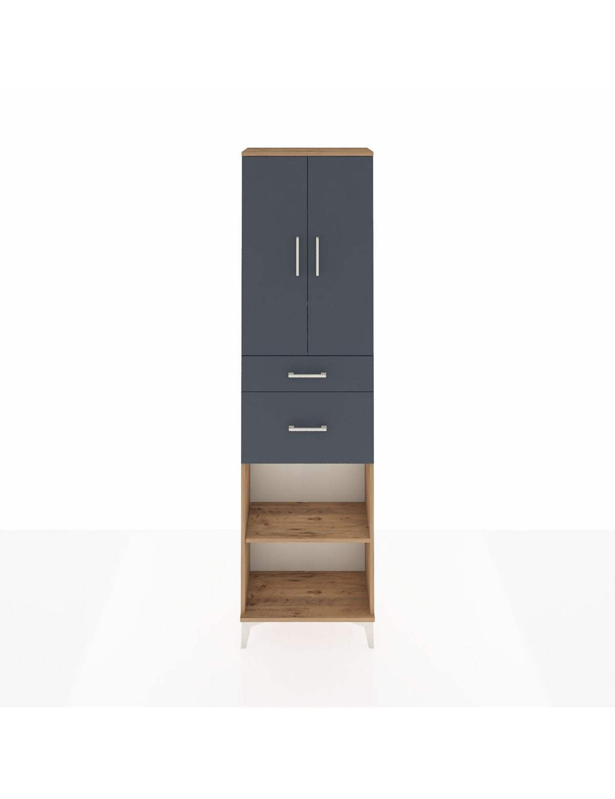 Arges Dolap 4 Raflı 2 Çekmeceli 2 Kapaklı 60x30x221 Çam-Antrasit