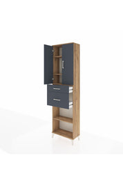 Arges Dolap 4 Raflı 2 Çekmeceli 2 Kapaklı 60x30x221 Çam-Antrasit