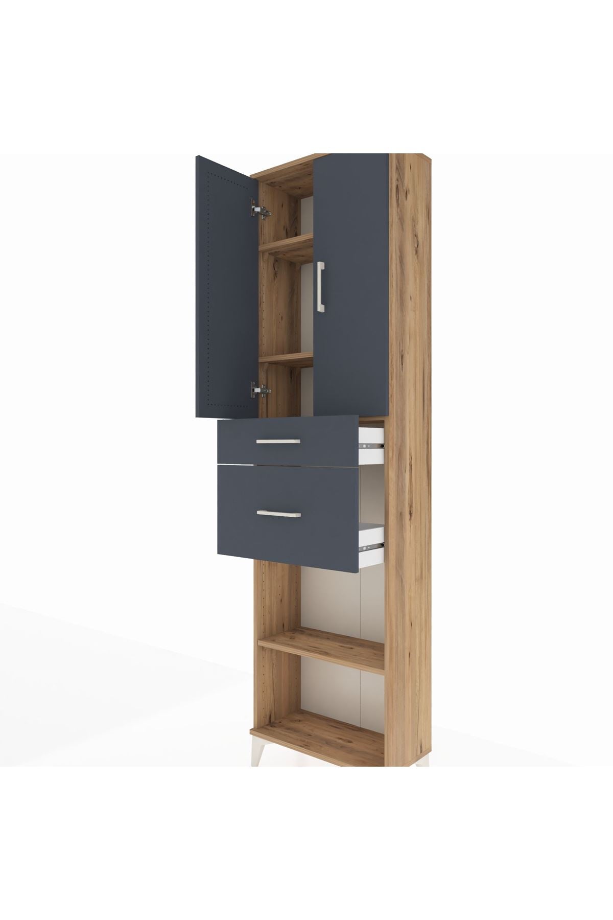 Arges Dolap 4 Raflı 2 Çekmeceli 2 Kapaklı 60x30x221 Çam-Antrasit