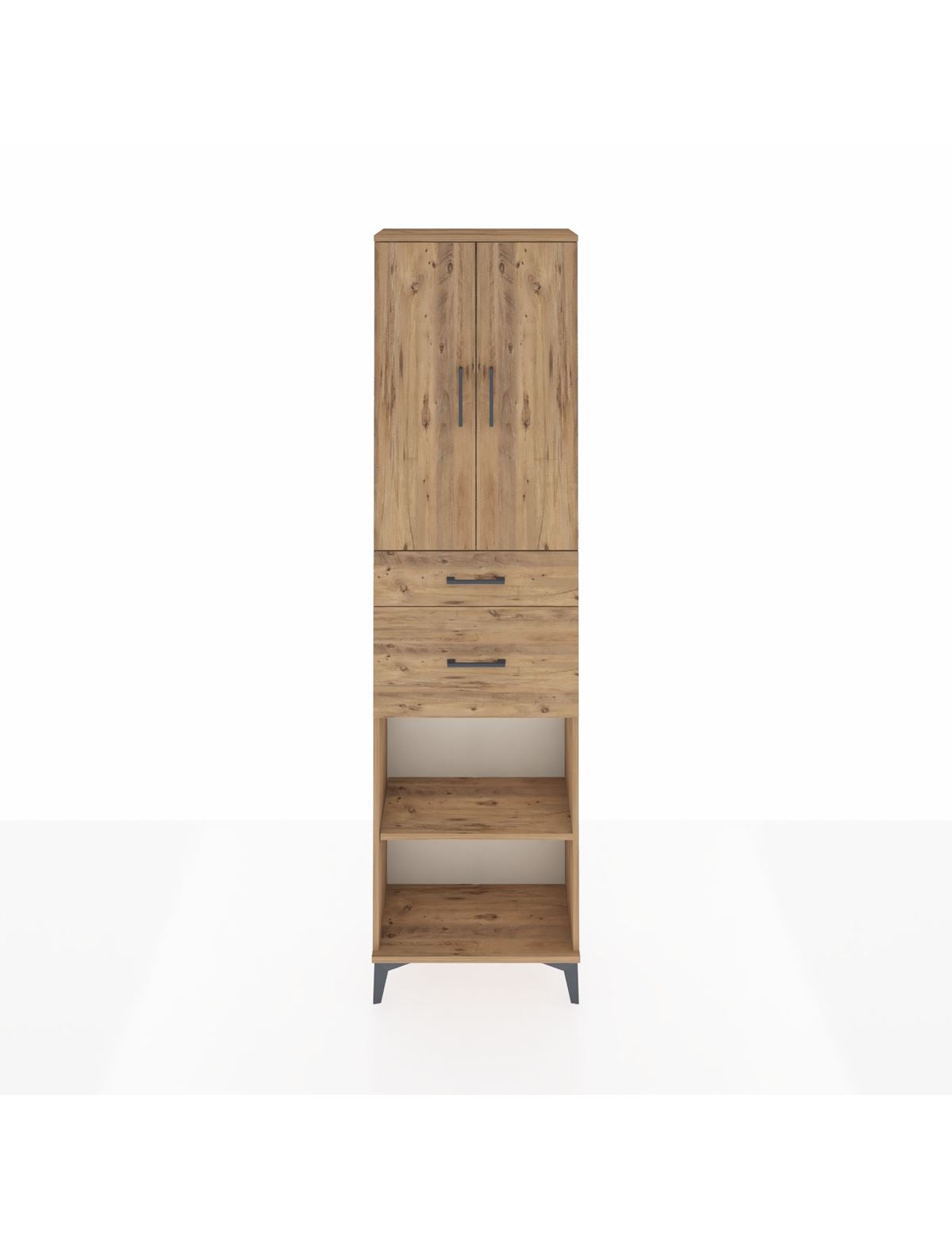 Arges Dolap 4 Raflı 2 Çekmeceli 2 Kapaklı 60x30x221 Çam-Çam