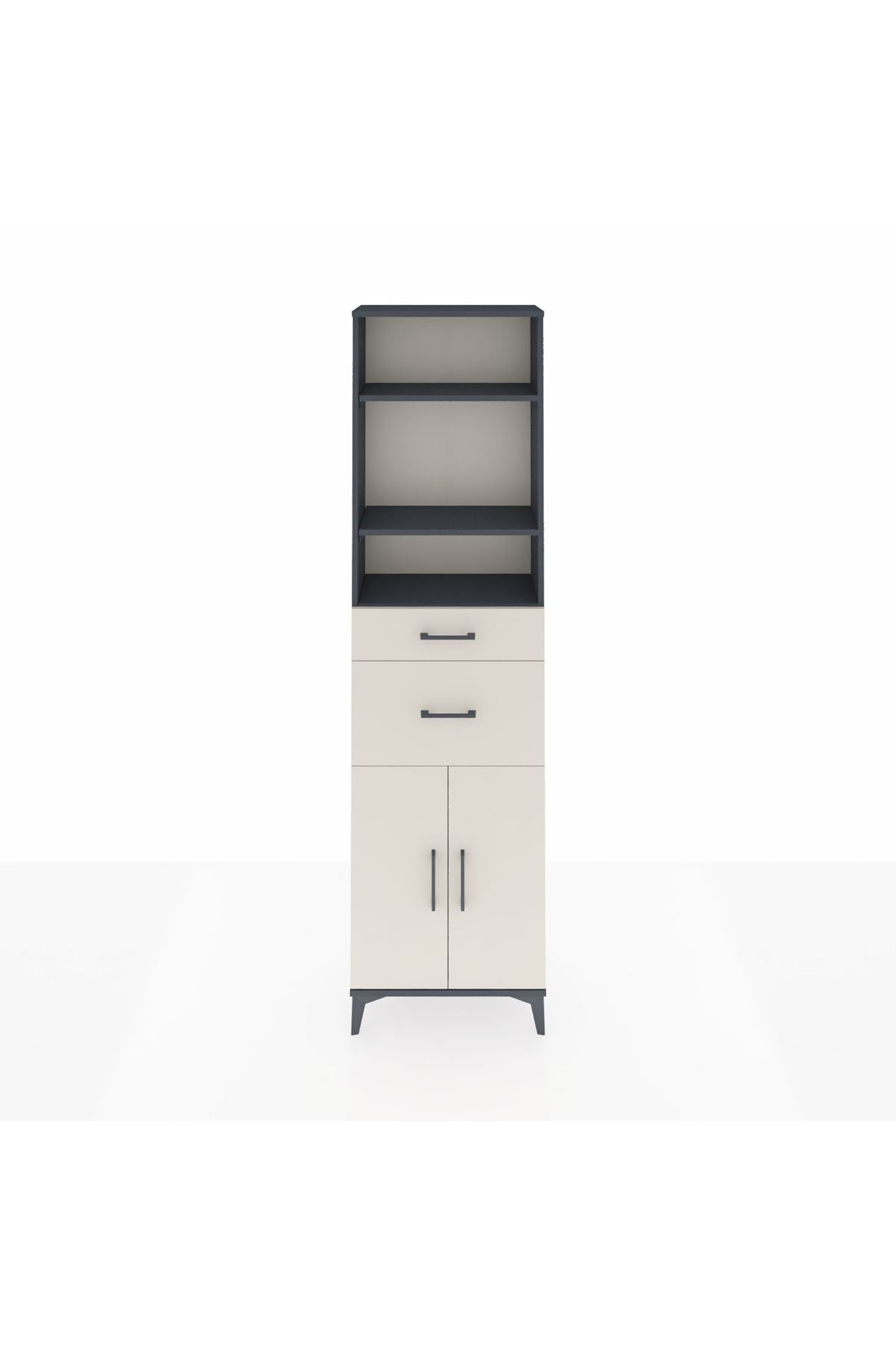 Arges Dolap 4 Raflı 2 Çekmeceli 2 Kapaklı 60x30x221 Antrasit-Aytaşı