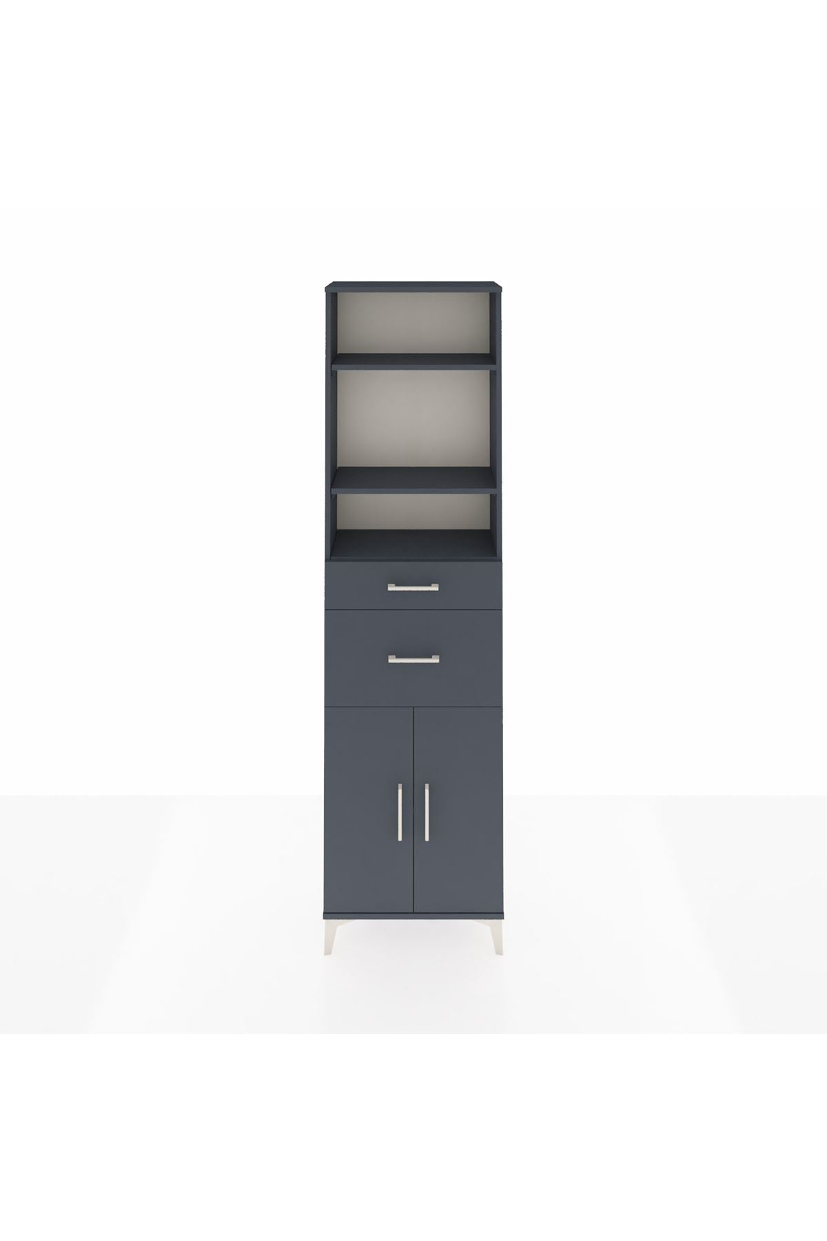 Arges Dolap 4 Raflı 2 Çekmeceli 2 Kapaklı 60x30x221 Antrasit-Antrasit