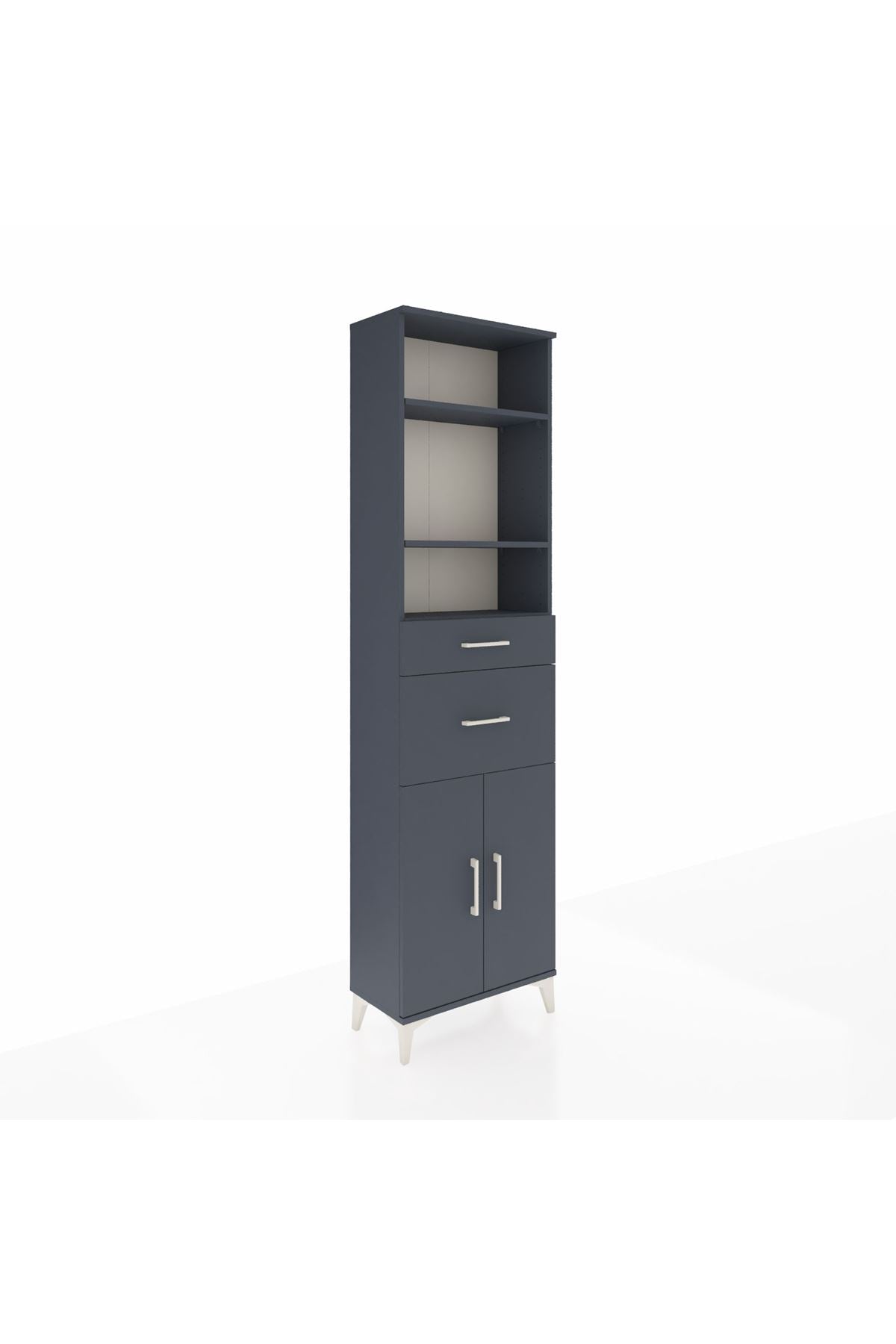 Arges Dolap 4 Raflı 2 Çekmeceli 2 Kapaklı 60x30x221 Antrasit-Antrasit