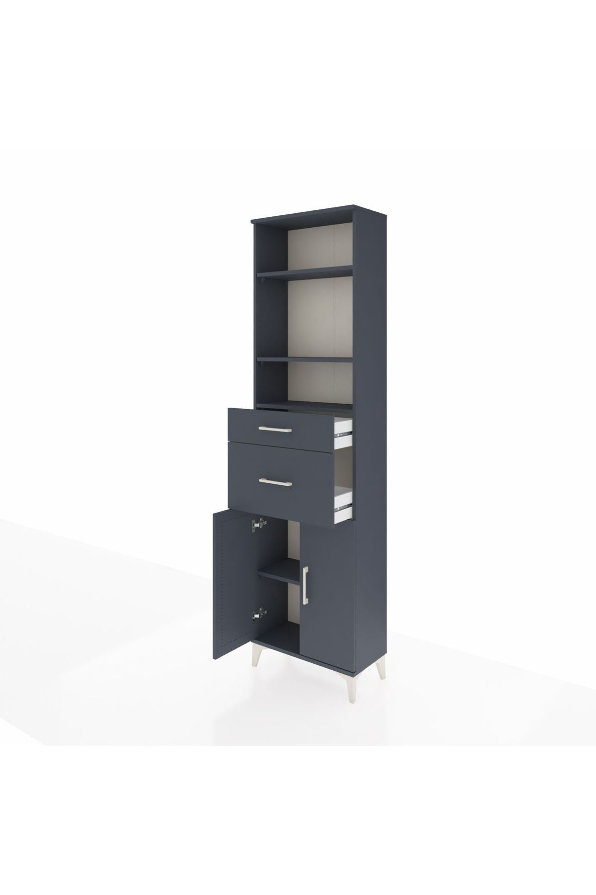 Arges Dolap 4 Raflı 2 Çekmeceli 2 Kapaklı 60x30x221 Antrasit-Antrasit