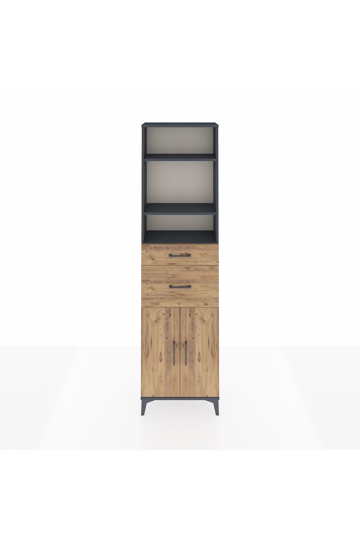 Arges Dolap 4 Raflı 2 Çekmeceli 2 Kapaklı 60x30x221 Antrasit-Çam