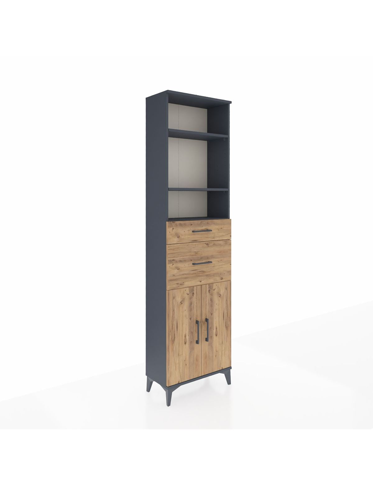 Arges Dolap 4 Raflı 2 Çekmeceli 2 Kapaklı 60x30x221 Antrasit-Çam