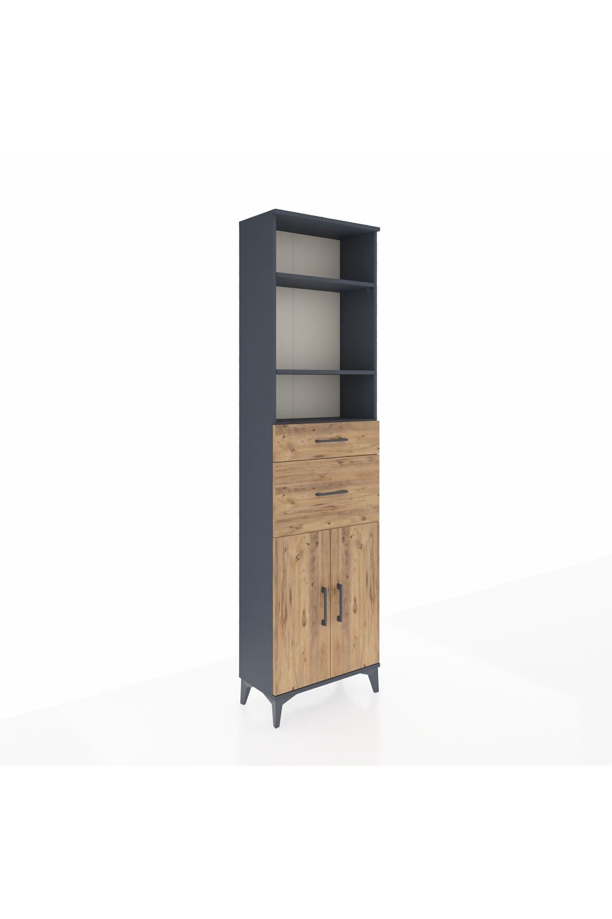 Arges Dolap 4 Raflı 2 Çekmeceli 2 Kapaklı 60x30x221 Antrasit-Çam