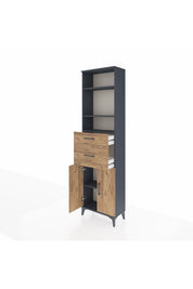 Arges Dolap 4 Raflı 2 Çekmeceli 2 Kapaklı 60x30x221 Antrasit-Çam