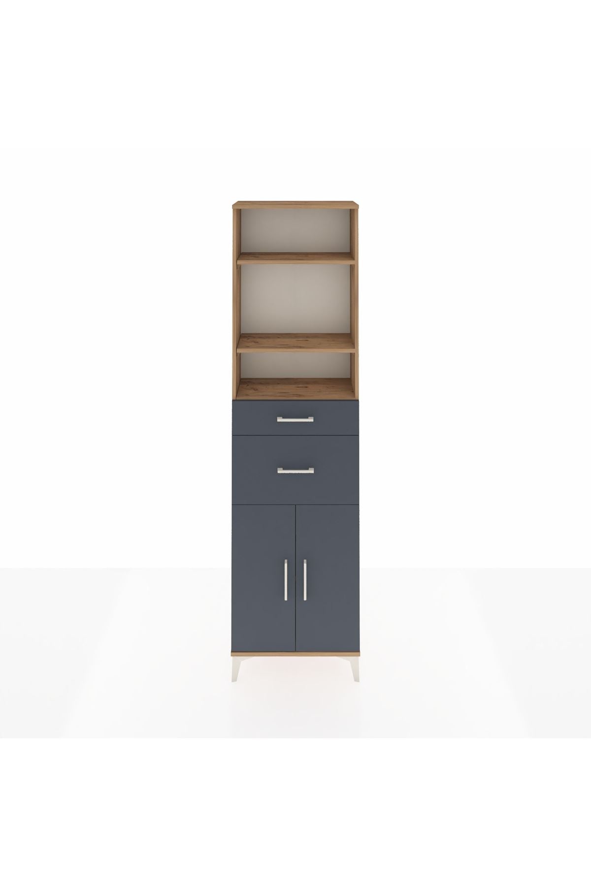 Arges Dolap 4 Raflı 2 Çekmeceli 2 Kapaklı 60x30x221 Çam-Antrasit