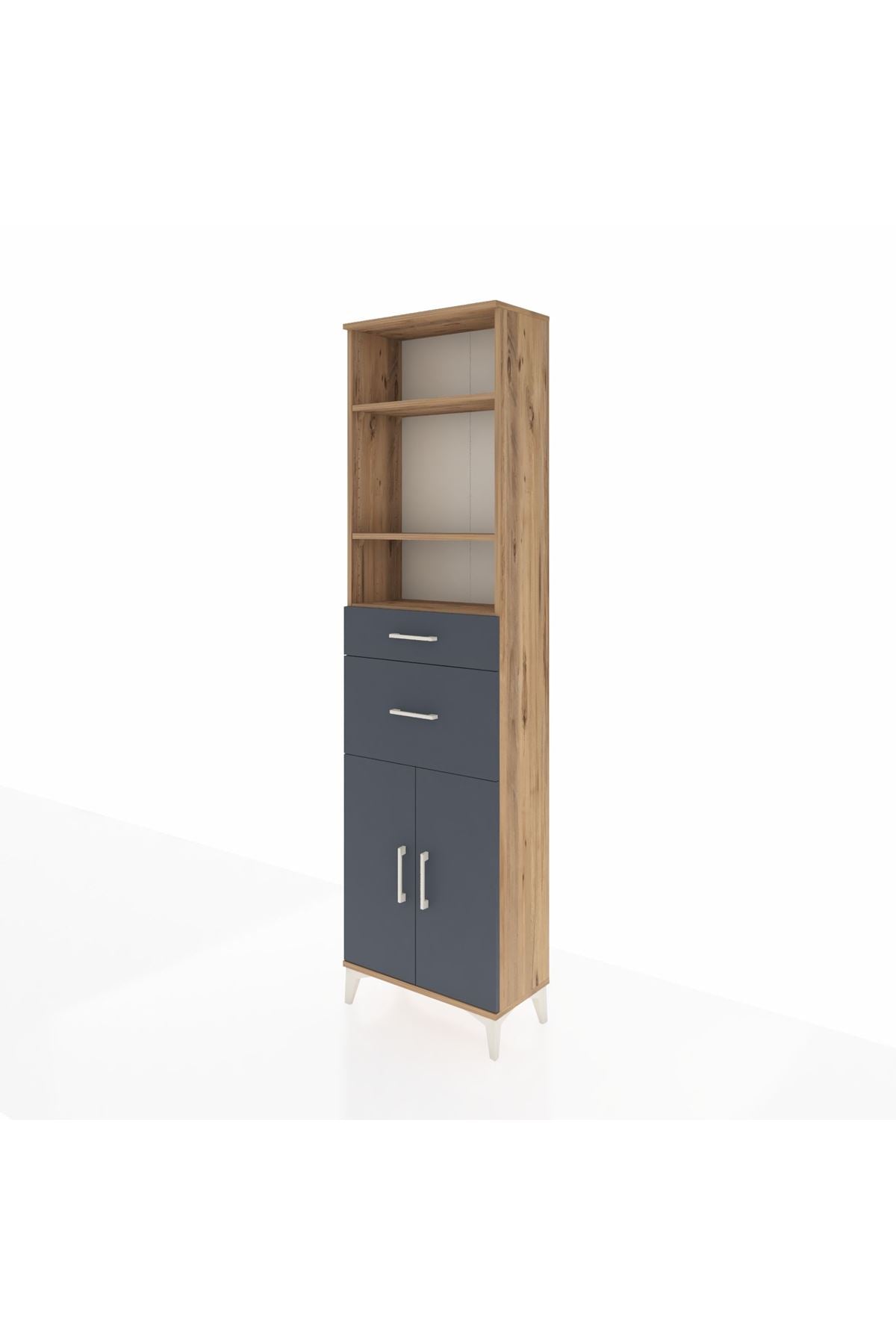 Arges Dolap 4 Raflı 2 Çekmeceli 2 Kapaklı 60x30x221 Çam-Antrasit