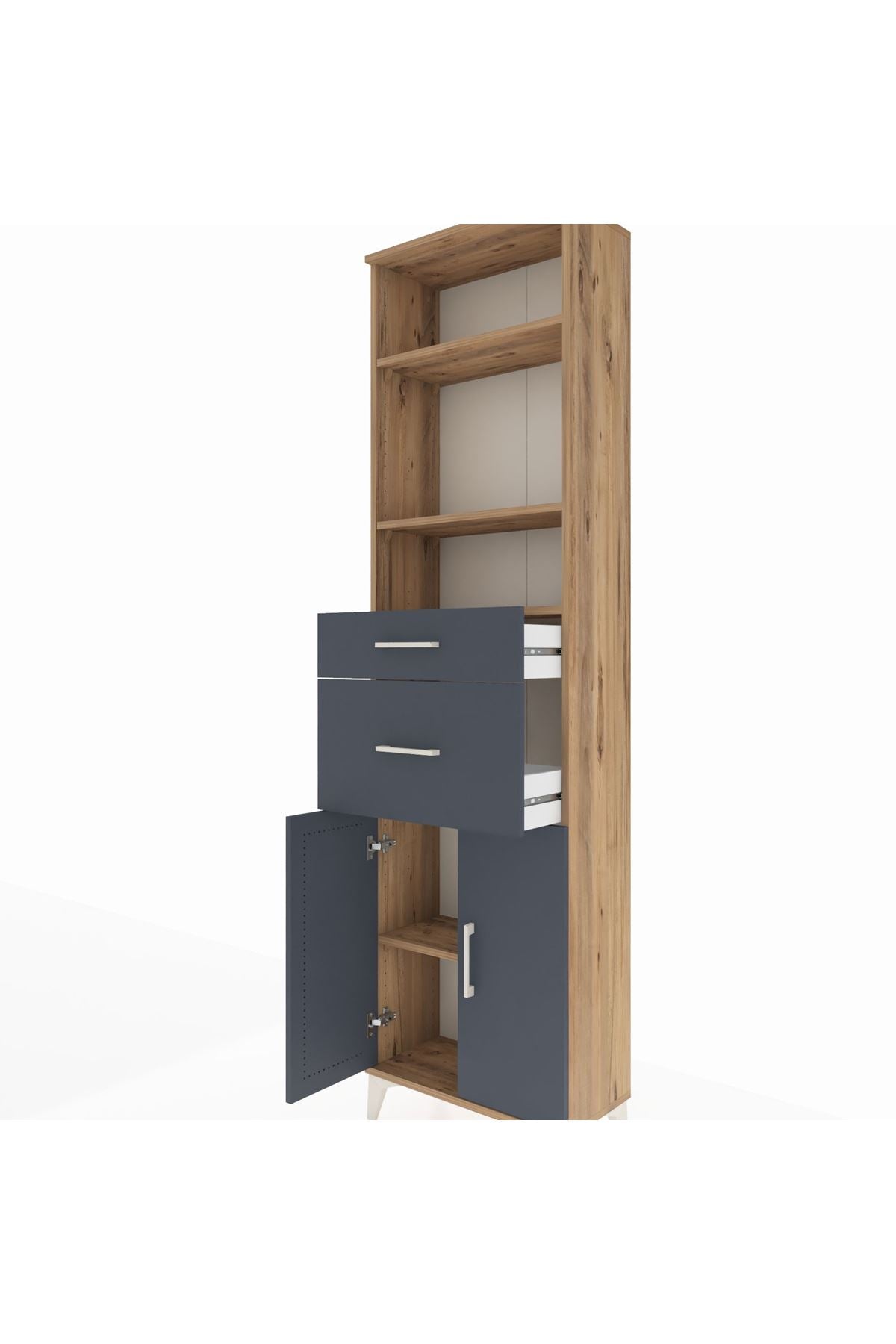 Arges Dolap 4 Raflı 2 Çekmeceli 2 Kapaklı 60x30x221 Çam-Antrasit