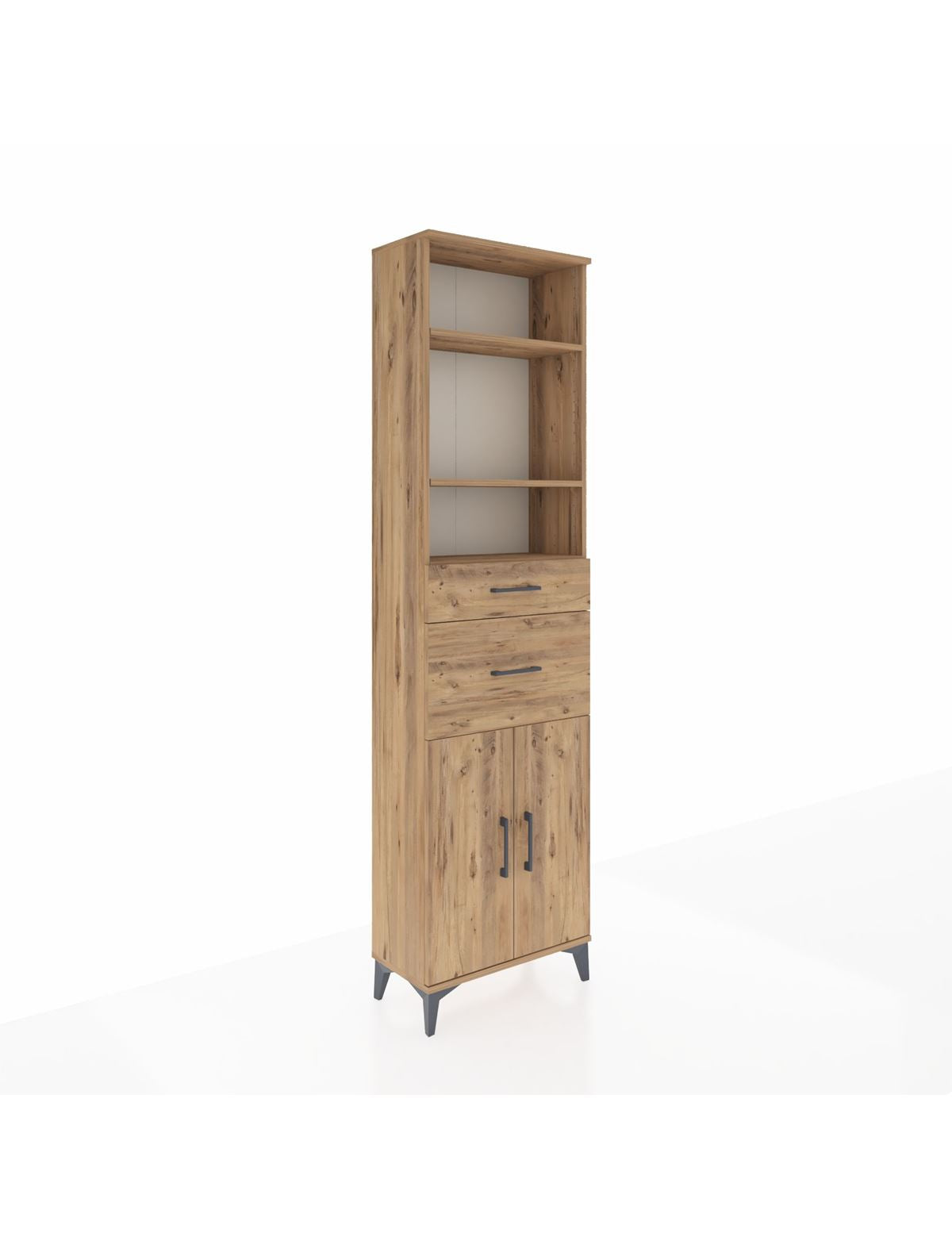 Arges Dolap 4 Raflı 2 Çekmeceli 2 Kapaklı 60x30x221 Çam-Çam