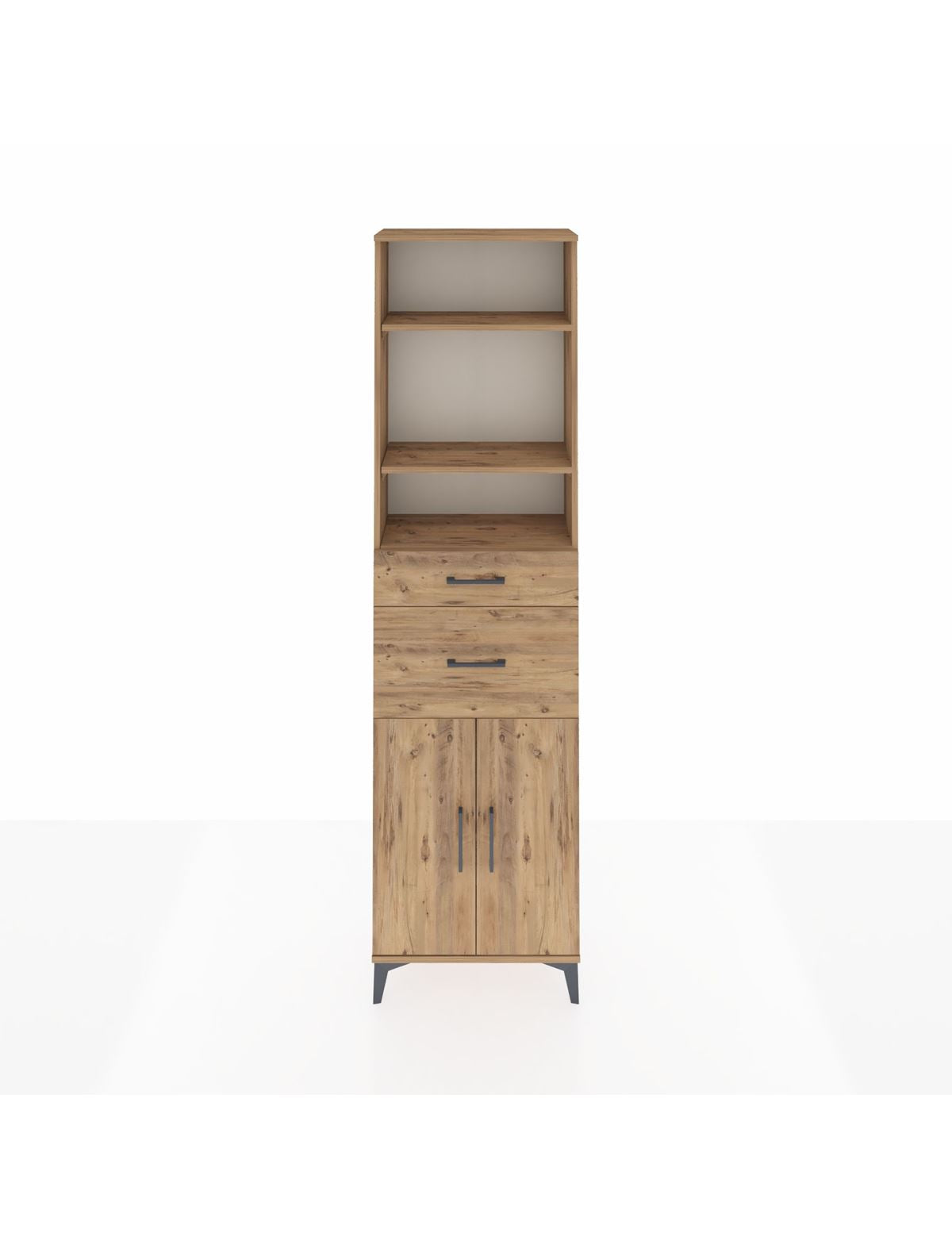 Arges Dolap 4 Raflı 2 Çekmeceli 2 Kapaklı 60x30x221 Çam-Çam