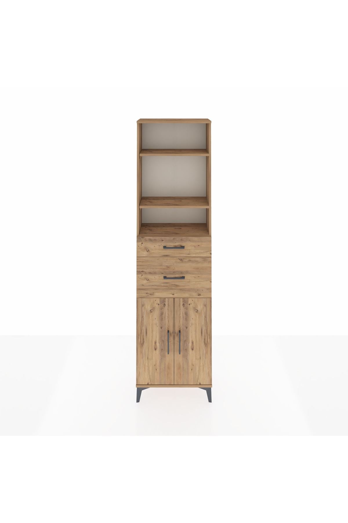 Arges Dolap 4 Raflı 2 Çekmeceli 2 Kapaklı 60x30x221 Çam-Çam