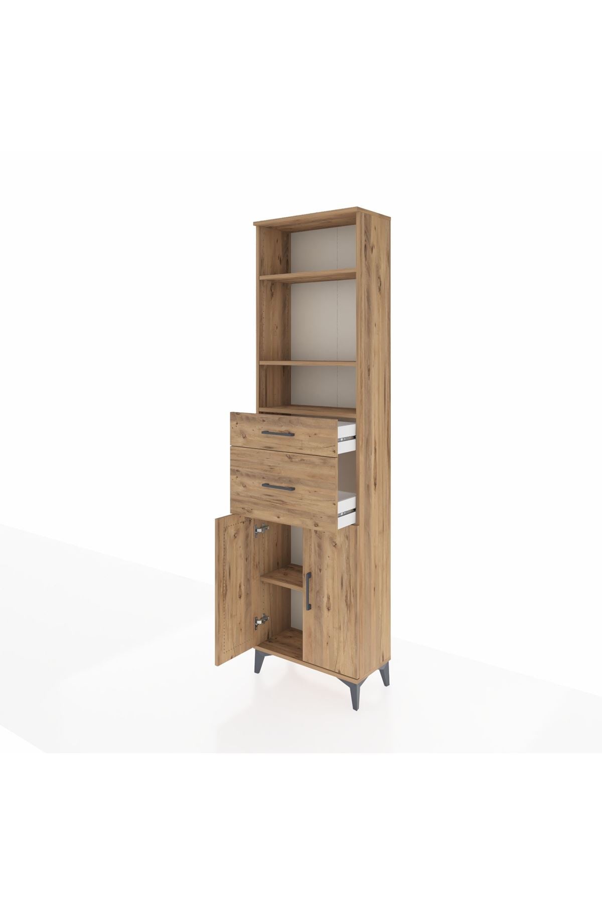 Arges Dolap 4 Raflı 2 Çekmeceli 2 Kapaklı 60x30x221 Çam-Çam