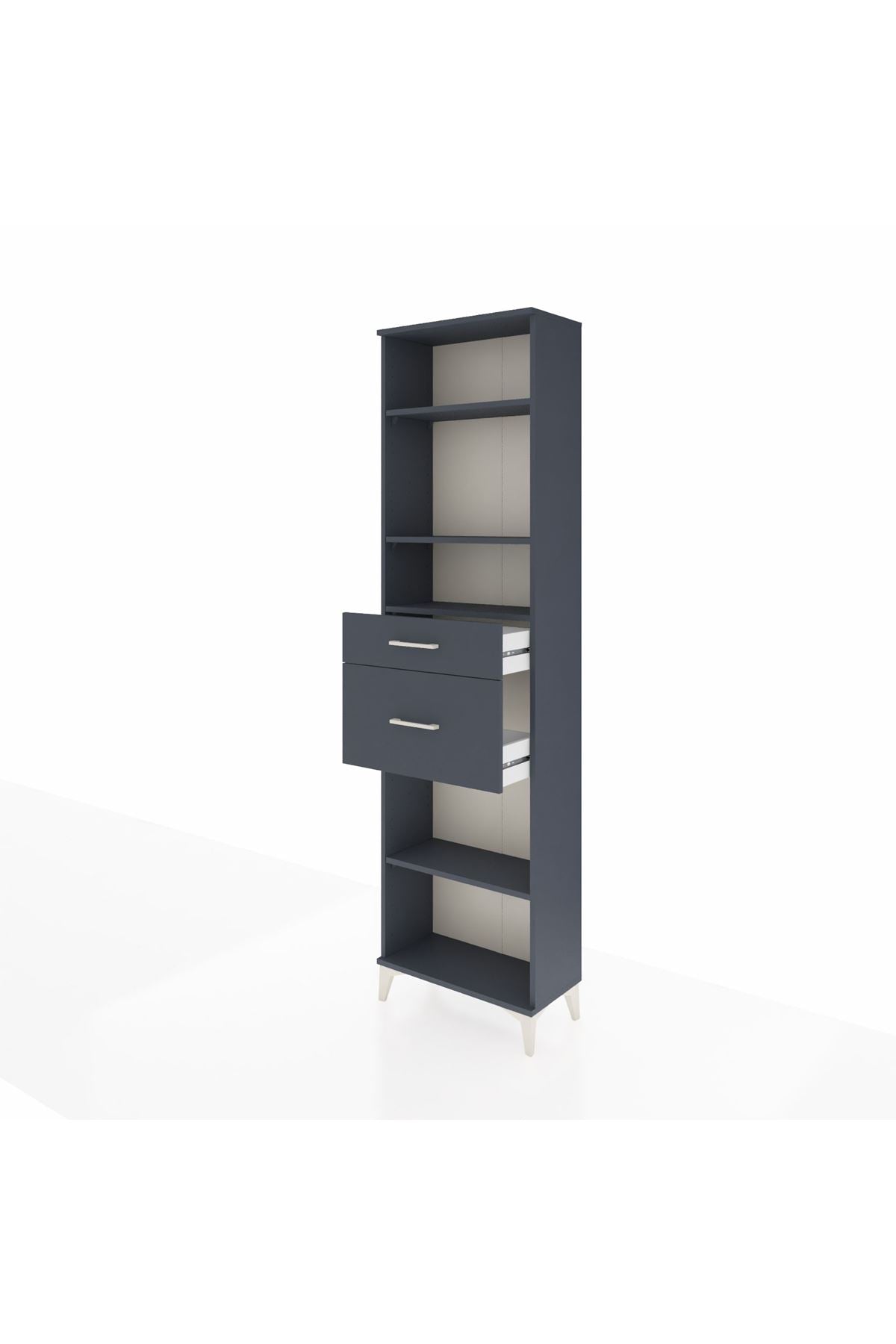 Arges Dolap 4 Raflı 2 Çekmeceli 60x30x221 Antrasit-Antrasit