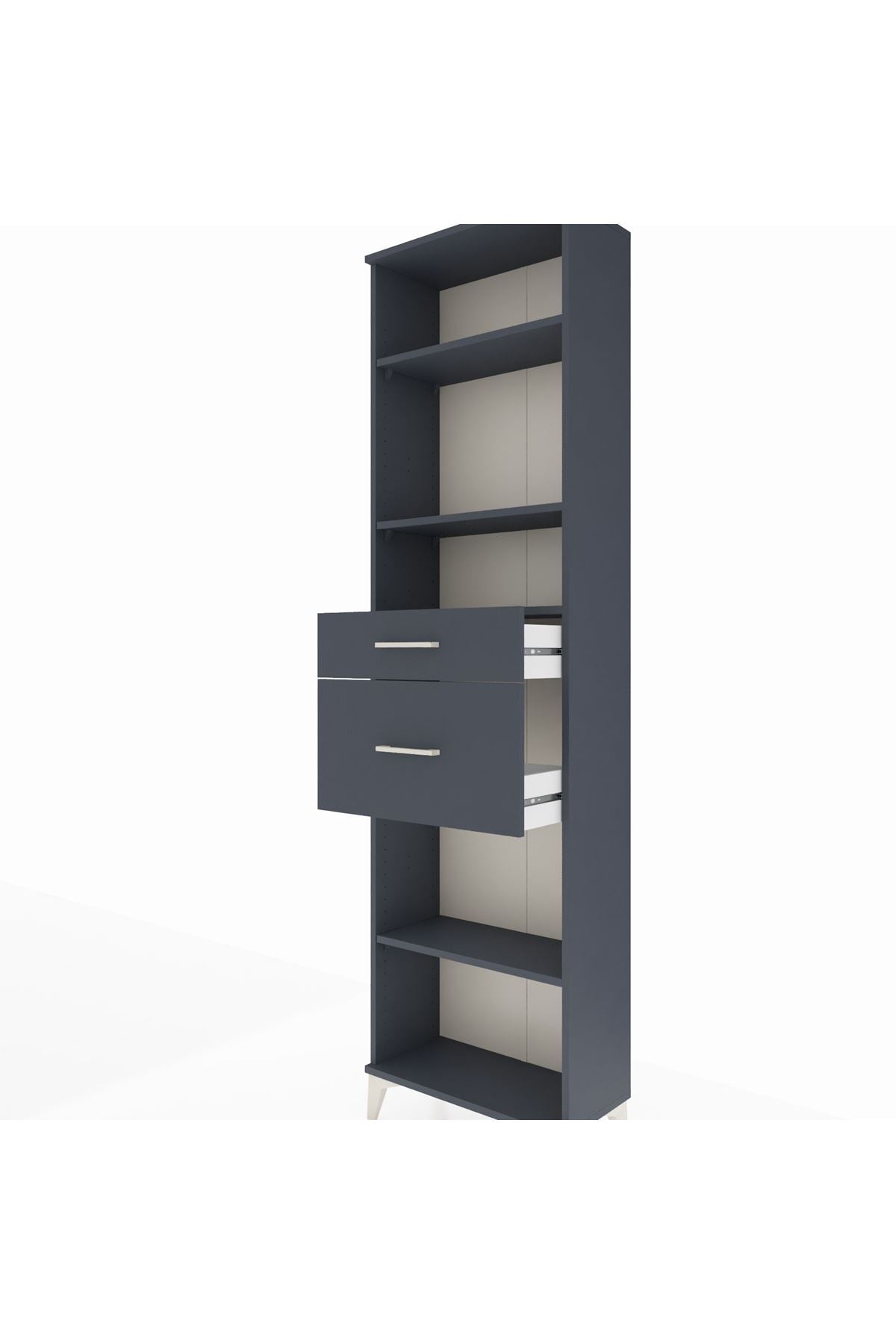 Arges Dolap 4 Raflı 2 Çekmeceli 60x30x221 Antrasit-Antrasit