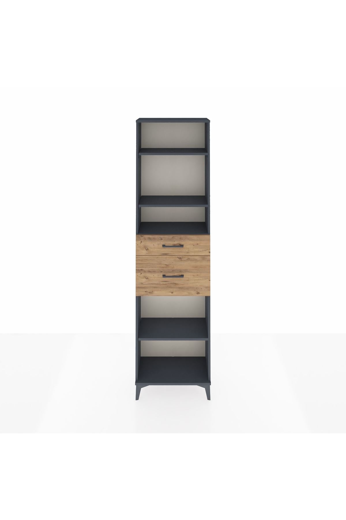 Arges Dolap 4 Raflı 2 Çekmeceli 60x30x221 Antrasit-Çam