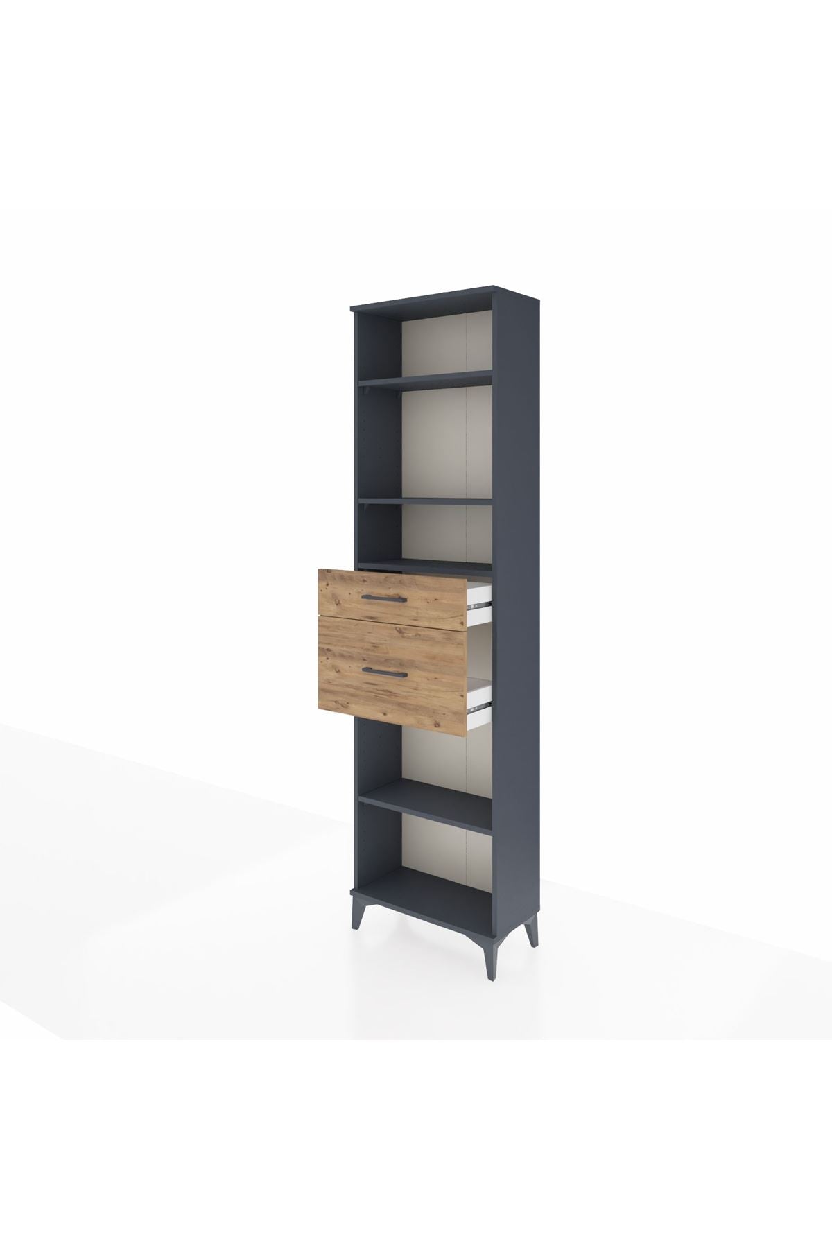 Arges Dolap 4 Raflı 2 Çekmeceli 60x30x221 Antrasit-Çam