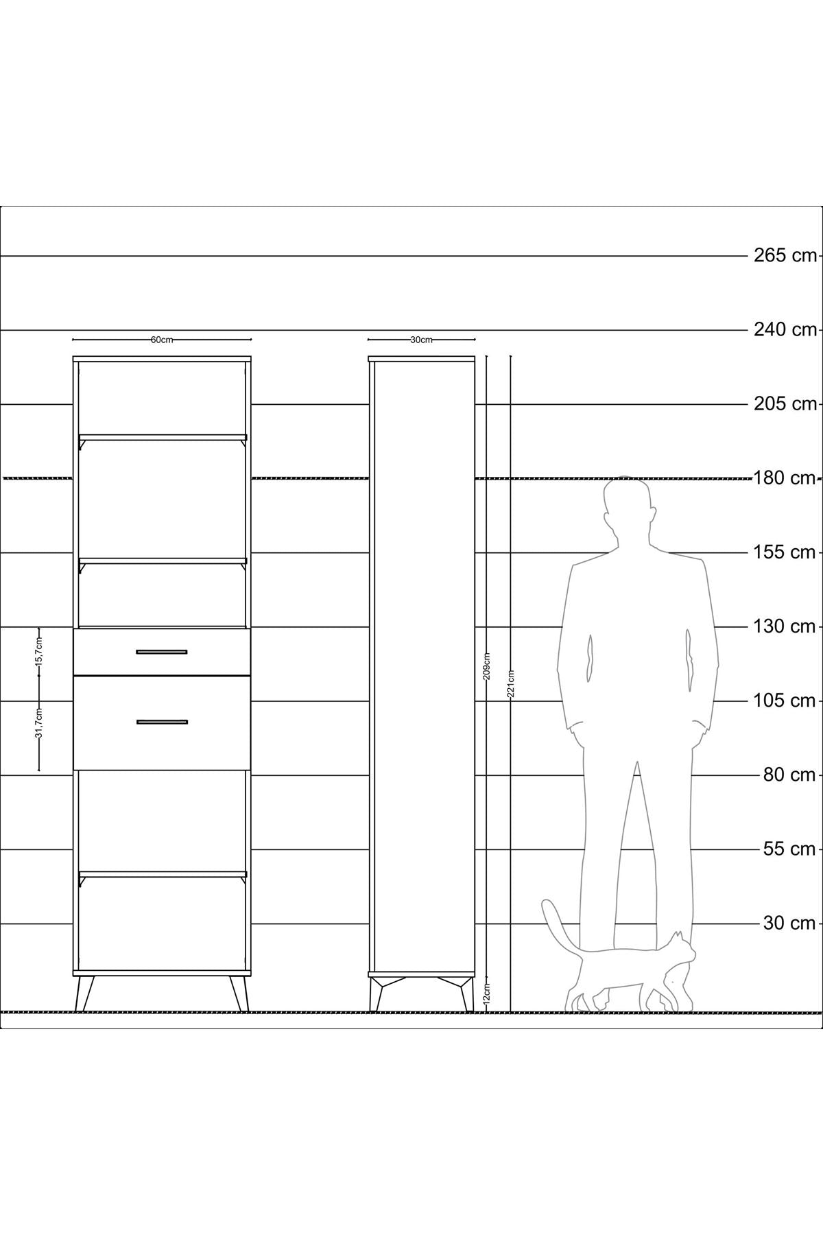 Arges Dolap 4 Raflı 2 Çekmeceli 60x30x221 Antrasit-Çam