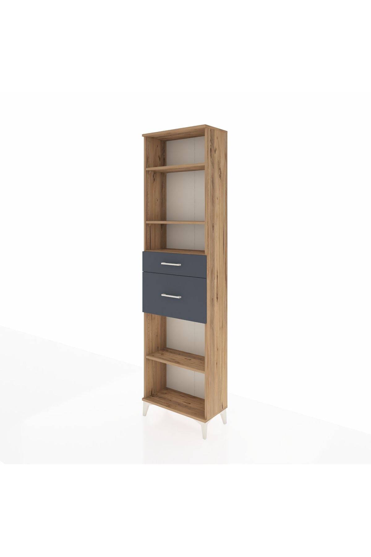 Arges Dolap 4 Raflı 2 Çekmeceli 60x30x221 Çam-Antrasit