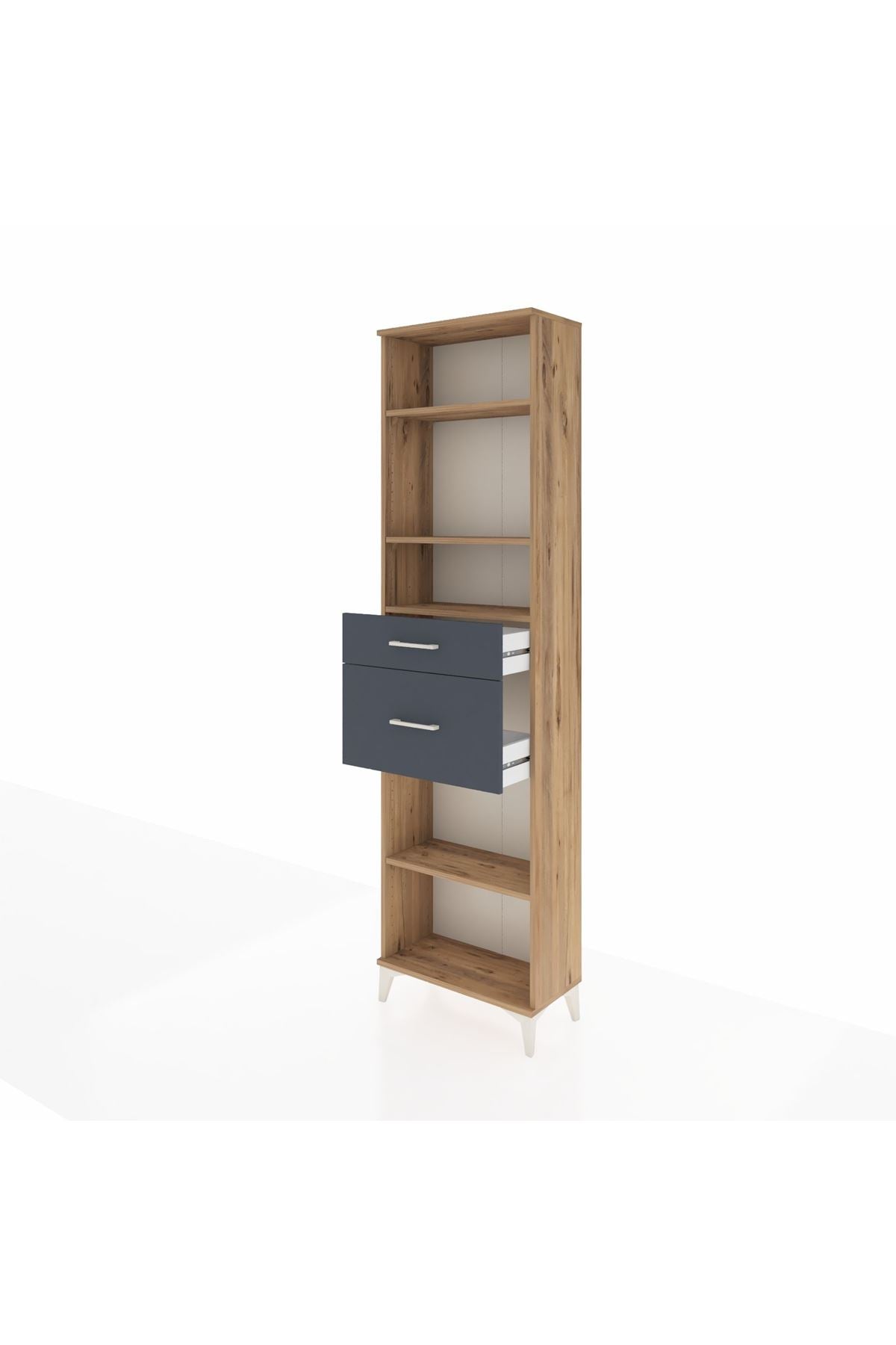 Arges Dolap 4 Raflı 2 Çekmeceli 60x30x221 Çam-Antrasit