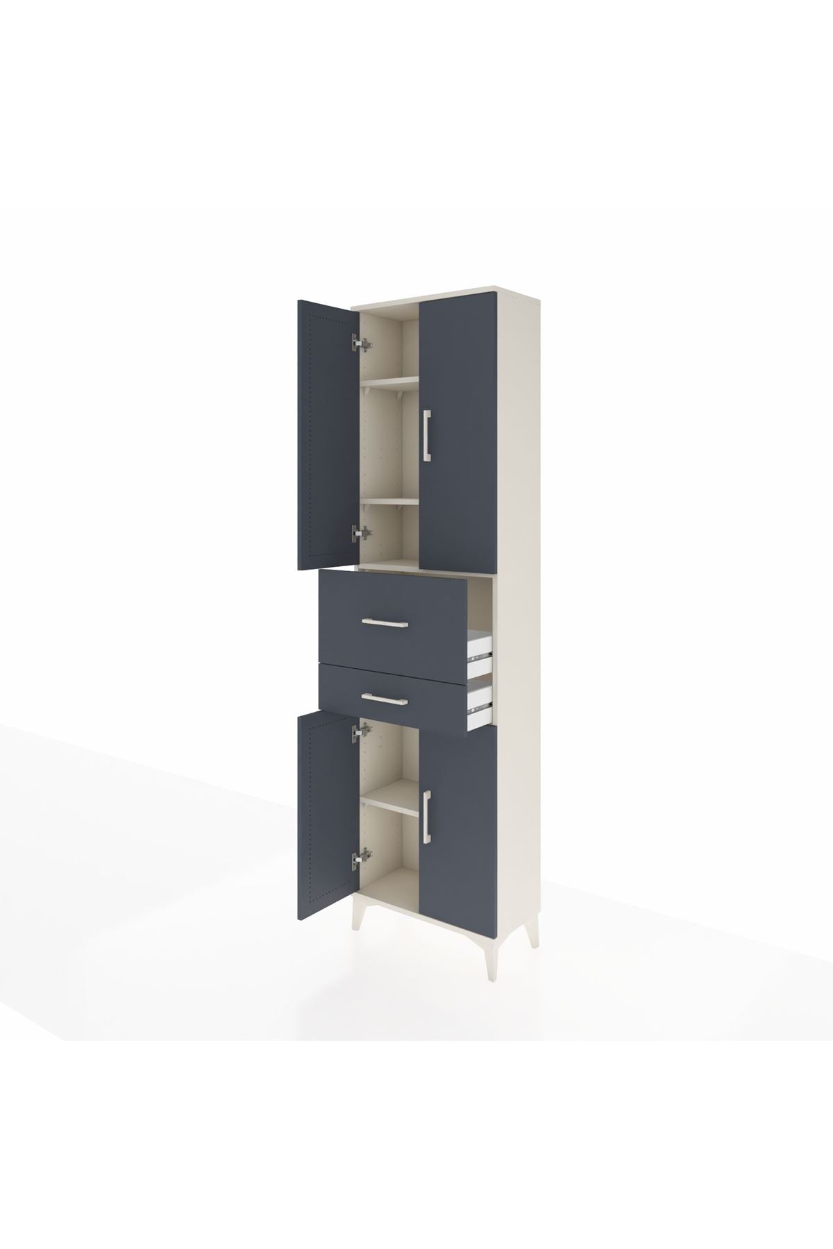 Arges Dolap 4 Raflı 2 Çekmeceli 4 Kapaklı 60x30x221 Aytaşı-Antrasit