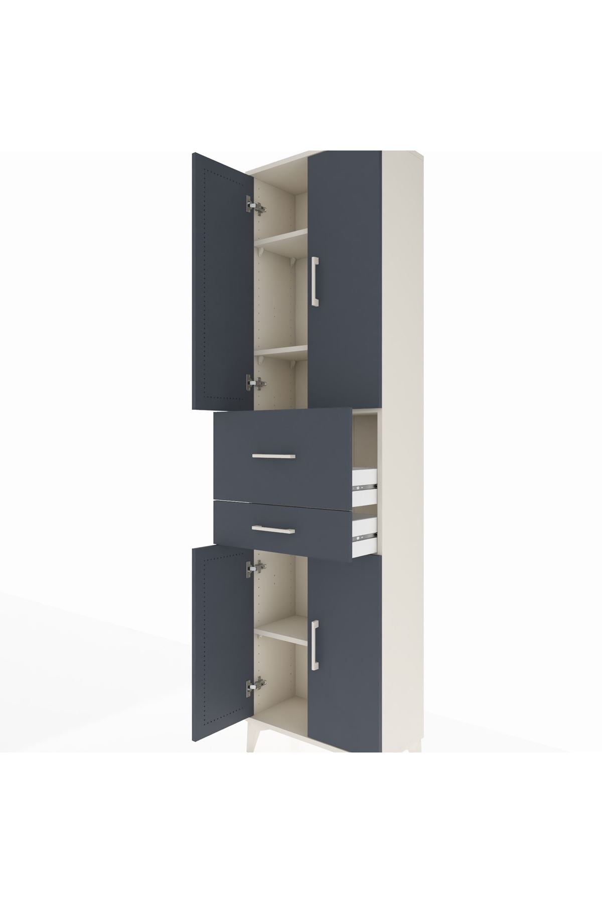 Arges Dolap 4 Raflı 2 Çekmeceli 4 Kapaklı 60x30x221 Aytaşı-Antrasit