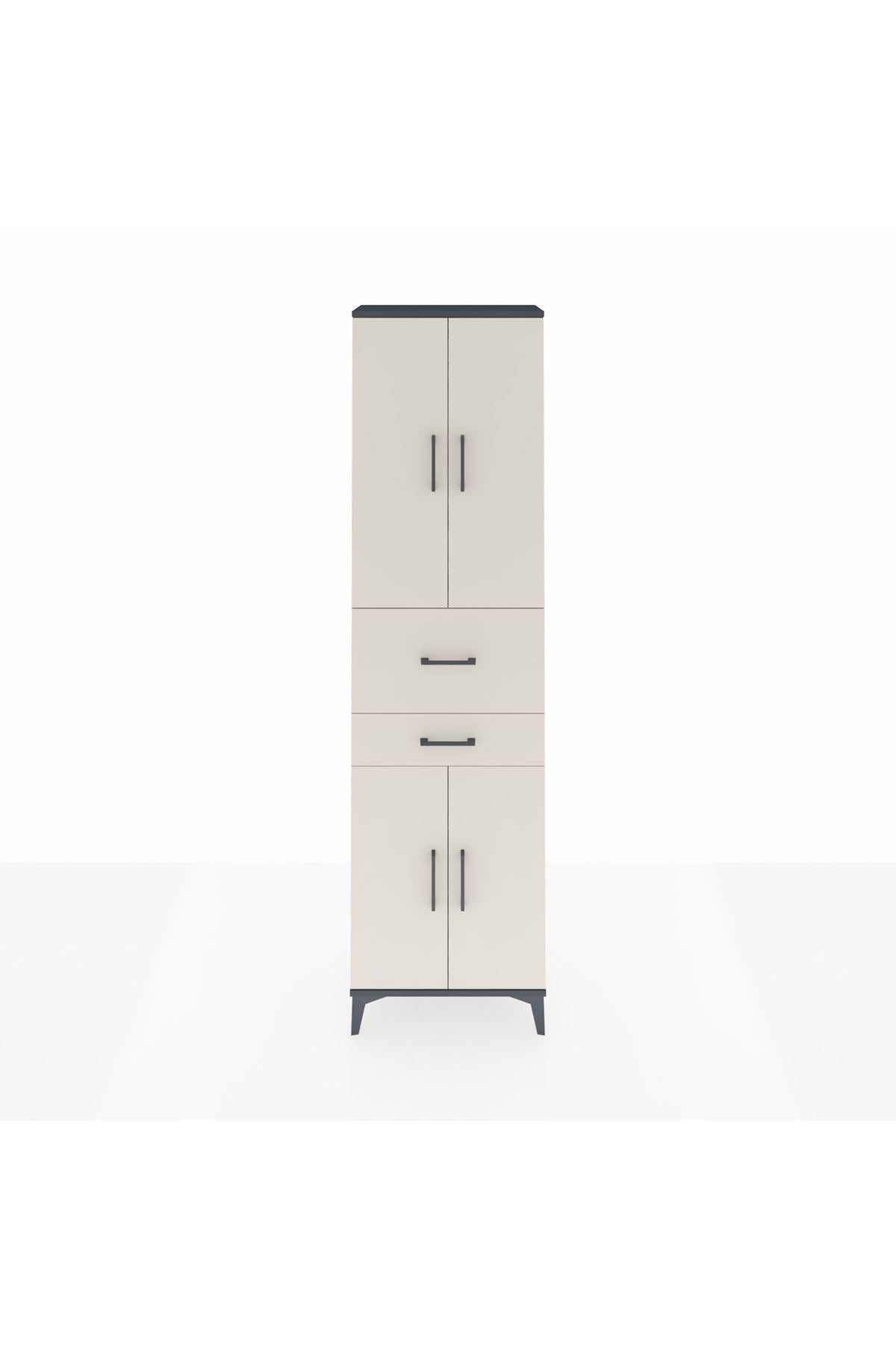 Arges Dolap 4 Raflı 2 Çekmeceli 4 Kapaklı 60x30x221 Antrasit-Aytaşı