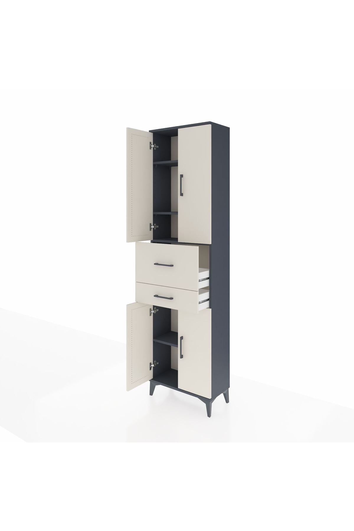 Arges Dolap 4 Raflı 2 Çekmeceli 4 Kapaklı 60x30x221 Antrasit-Aytaşı