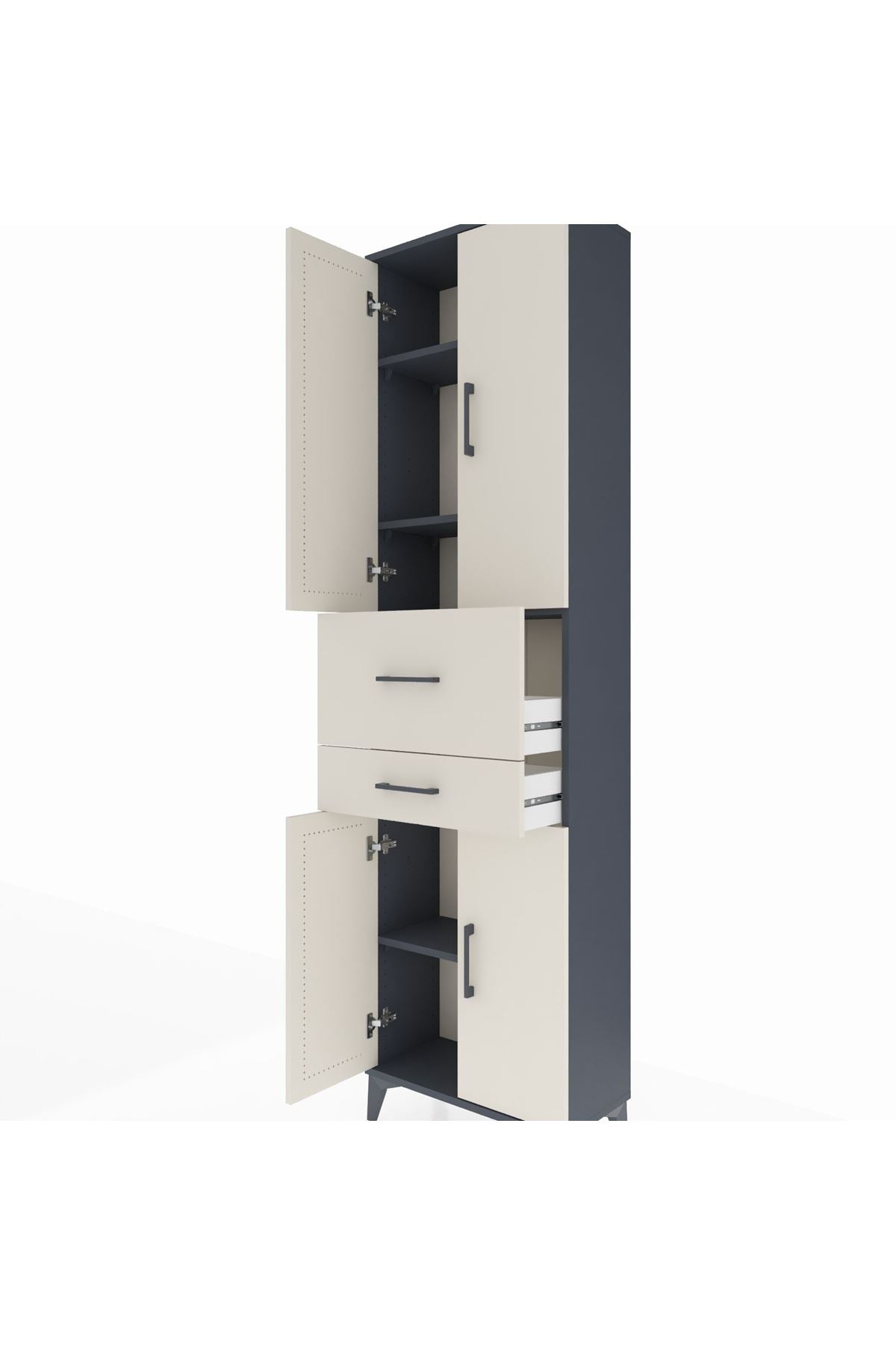 Arges Dolap 4 Raflı 2 Çekmeceli 4 Kapaklı 60x30x221 Antrasit-Aytaşı