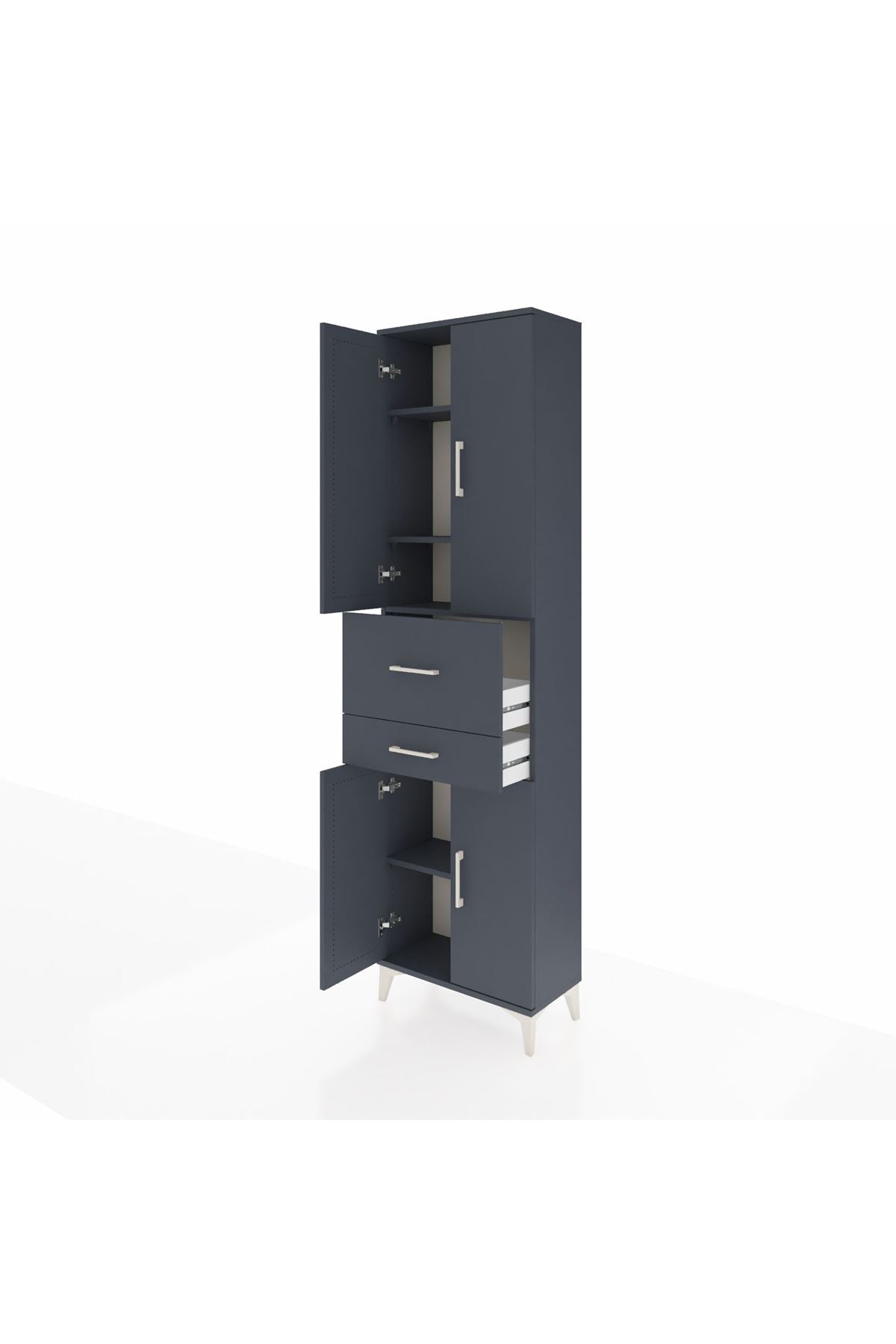 Arges Dolap 4 Raflı 2 Çekmeceli 4 Kapaklı 60x30x221 Antrasit-Antrasit