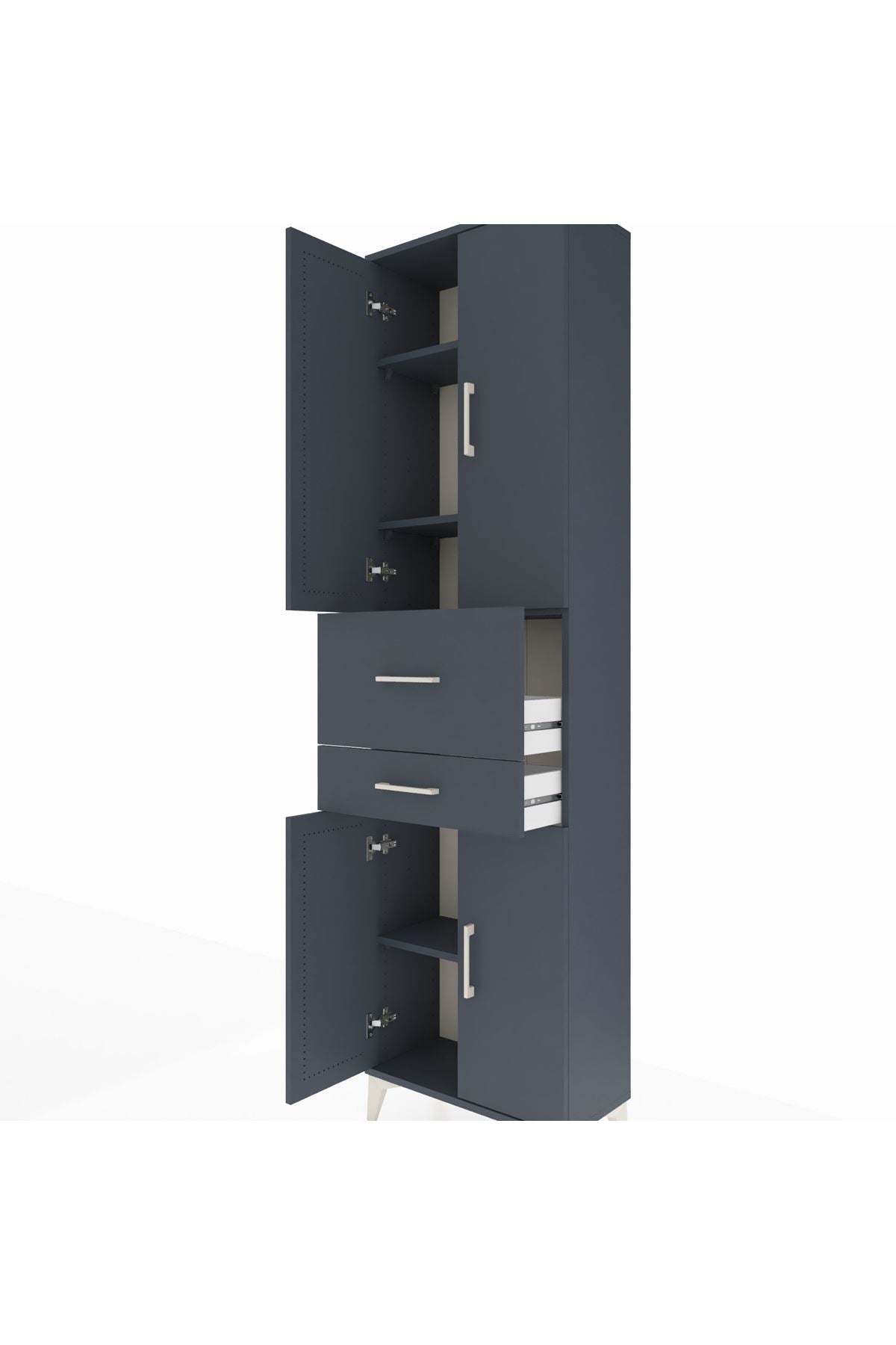 Arges Dolap 4 Raflı 2 Çekmeceli 4 Kapaklı 60x30x221 Antrasit-Antrasit