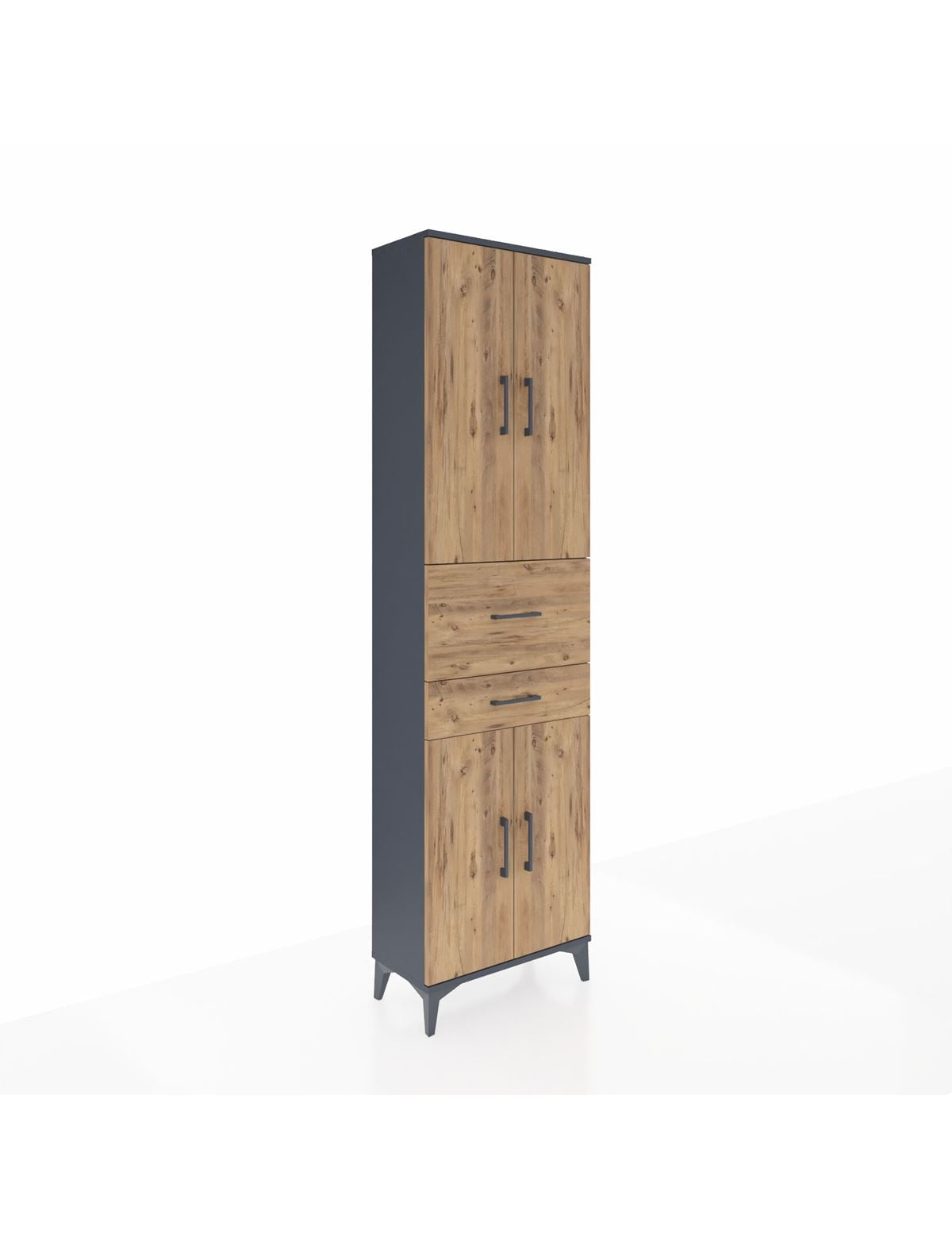 Arges Dolap 4 Raflı 2 Çekmeceli 4 Kapaklı 60x30x221 Antrasit-Çam