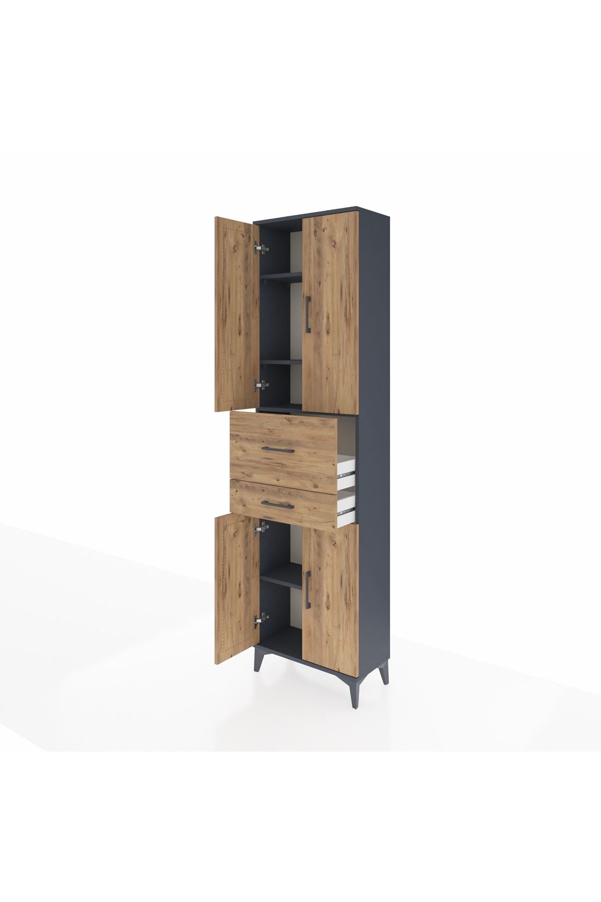 Arges Dolap 4 Raflı 2 Çekmeceli 4 Kapaklı 60x30x221 Antrasit-Çam