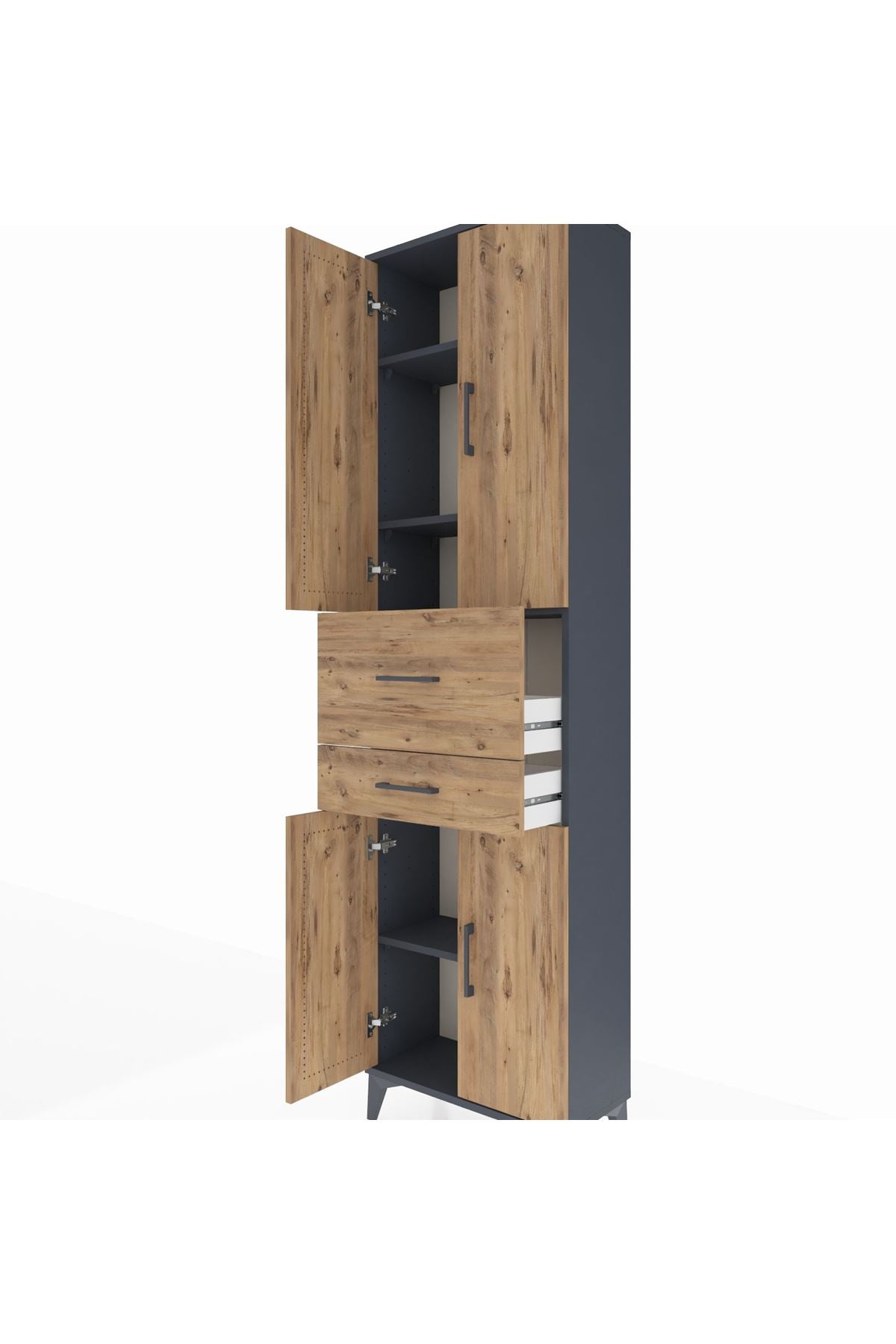 Arges Dolap 4 Raflı 2 Çekmeceli 4 Kapaklı 60x30x221 Antrasit-Çam