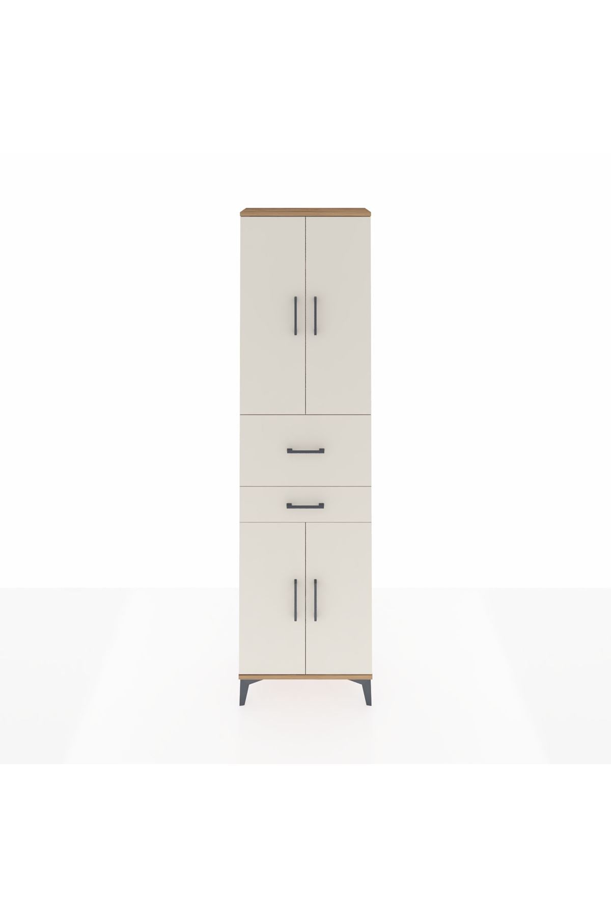 Arges Dolap 4 Raflı 2 Çekmeceli 4 Kapaklı 60x30x221 Çam-Aytaşı