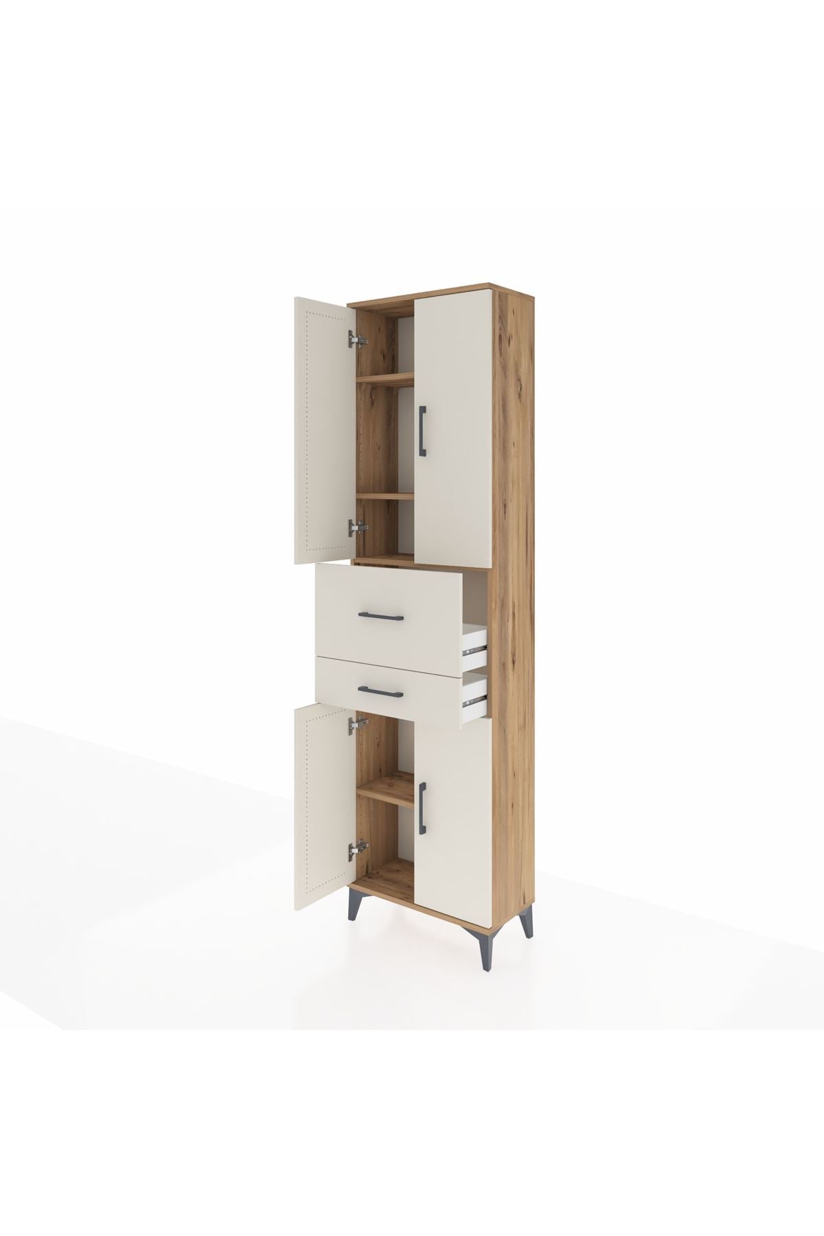 Arges Dolap 4 Raflı 2 Çekmeceli 4 Kapaklı 60x30x221 Çam-Aytaşı