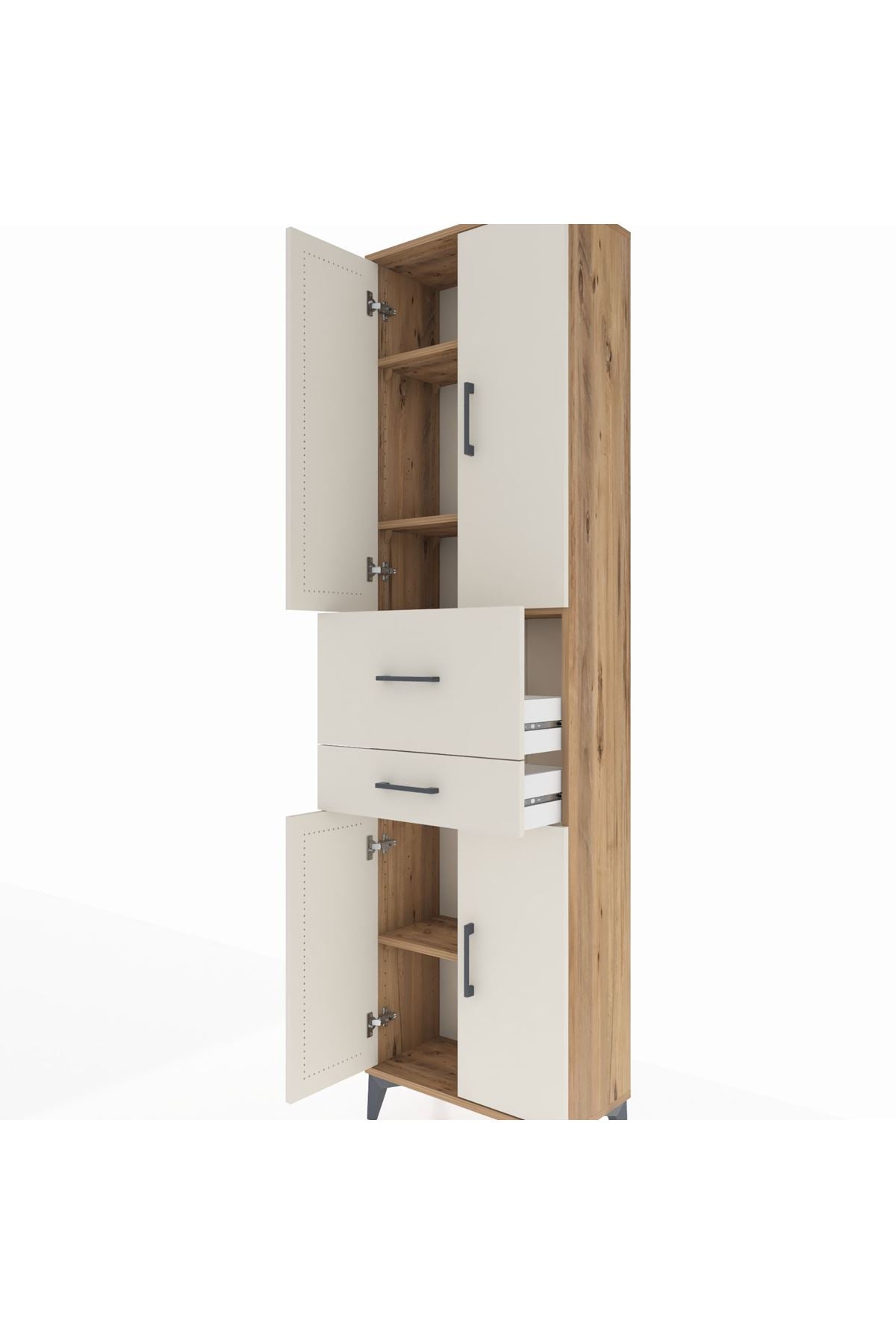 Arges Dolap 4 Raflı 2 Çekmeceli 4 Kapaklı 60x30x221 Çam-Aytaşı