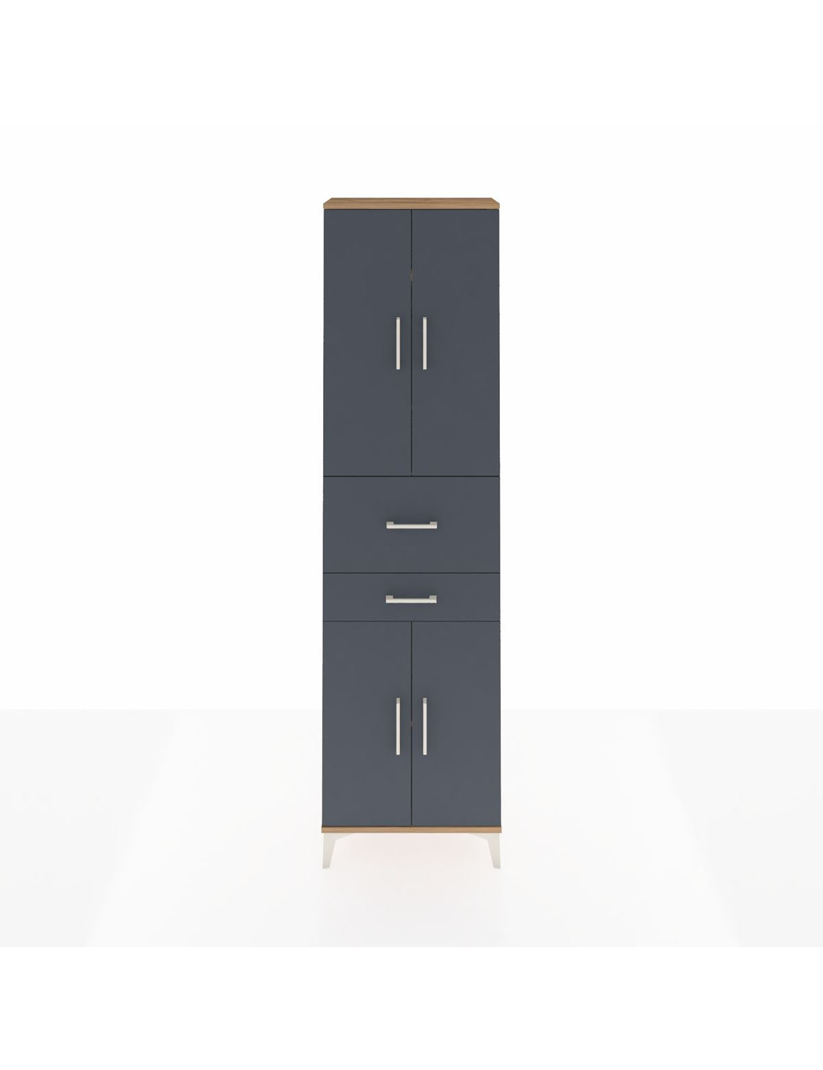 Arges Dolap 4 Raflı 2 Çekmeceli 4 Kapaklı 60x30x221 Çam-Antrasit