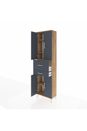 Arges Dolap 4 Raflı 2 Çekmeceli 4 Kapaklı 60x30x221 Çam-Antrasit