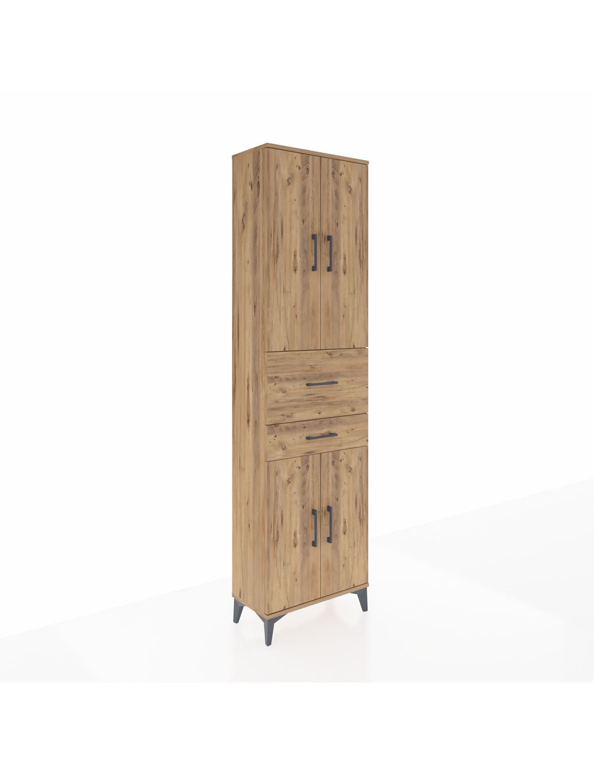 Arges Dolap 4 Raflı 2 Çekmeceli 4 Kapaklı 60x30x221 Çam-Çam