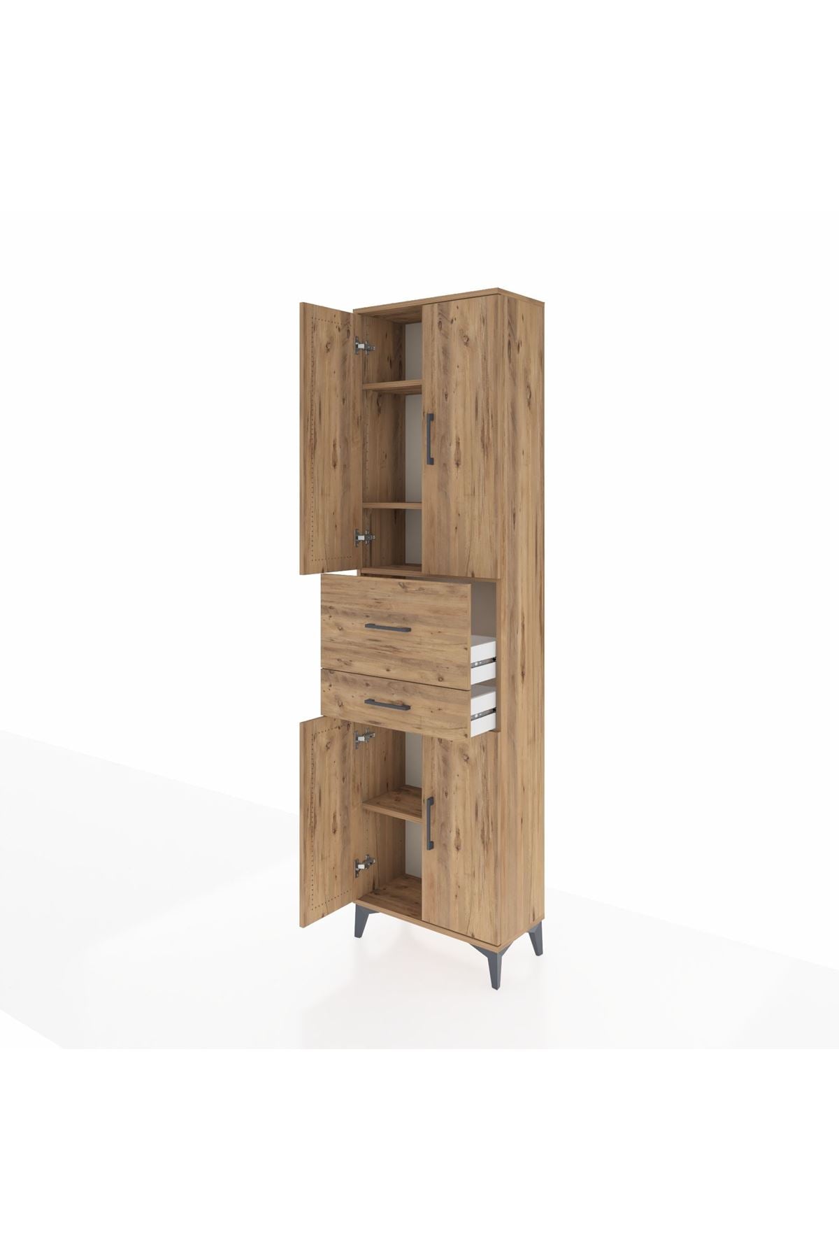 Arges Dolap 4 Raflı 2 Çekmeceli 4 Kapaklı 60x30x221 Çam-Çam