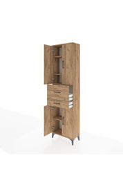 Arges Dolap 4 Raflı 2 Çekmeceli 4 Kapaklı 60x30x221 Çam-Çam