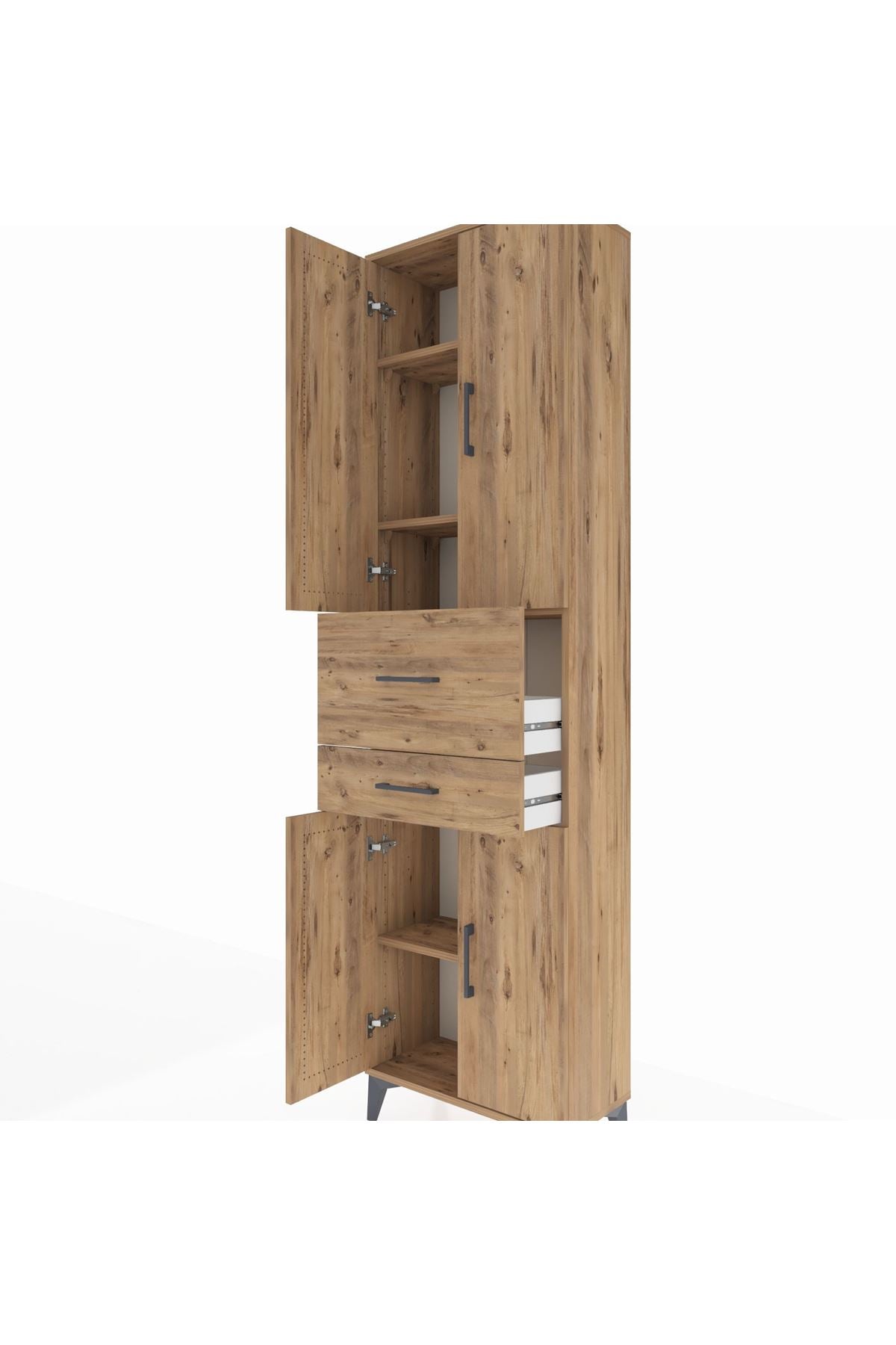 Arges Dolap 4 Raflı 2 Çekmeceli 4 Kapaklı 60x30x221 Çam-Çam