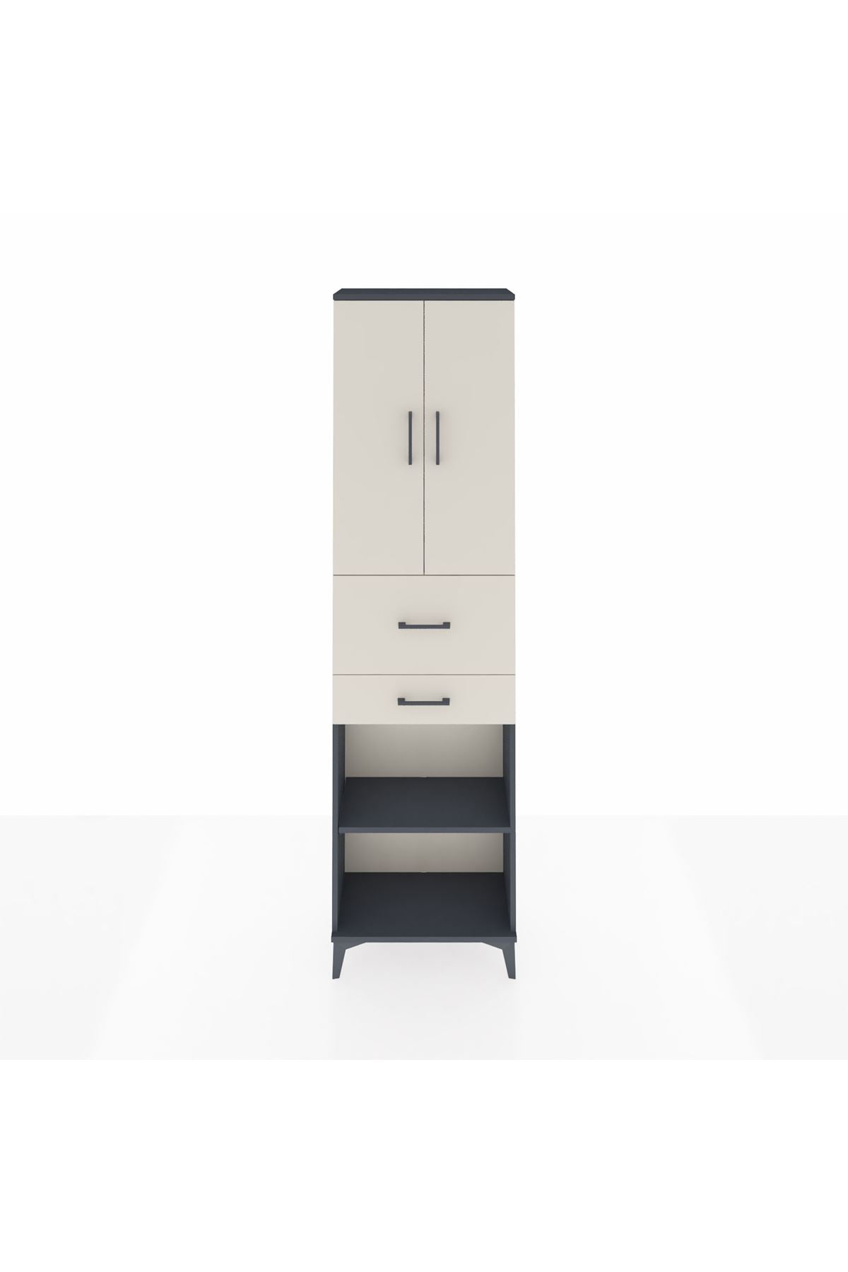 Arges Dolap 4 Raflı 2 Çekmeceli 2 Kapaklı 60x30x221 Antrasit-Aytaşı